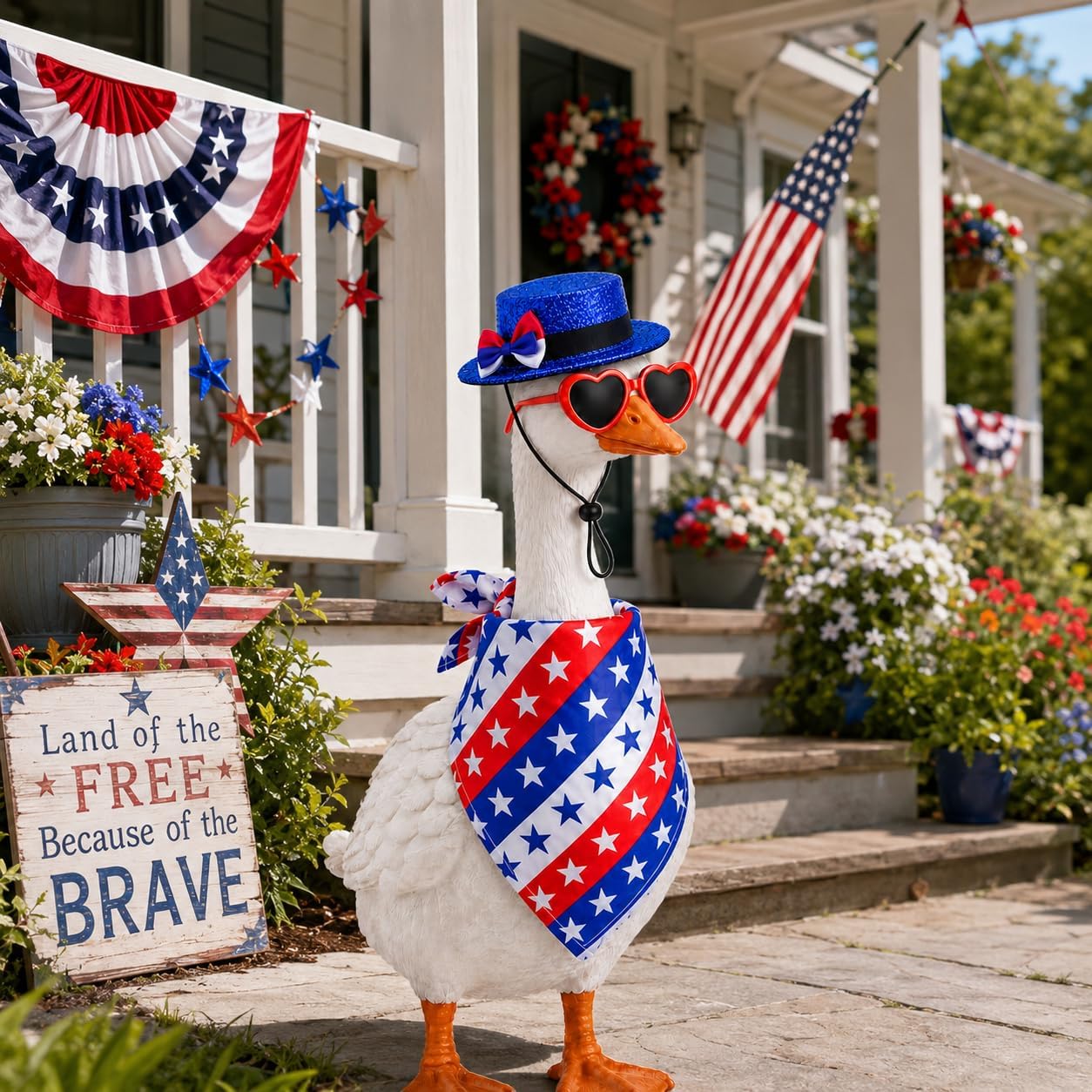 Chris.W 4th of July Porch Goose Outfit Patriotic Porch Goose Outfits with Hat Sunglasses & Star Bandana for 23" 19" 17" Garden Goose Statue, American Flag Independence Day Yard Decor BST326H