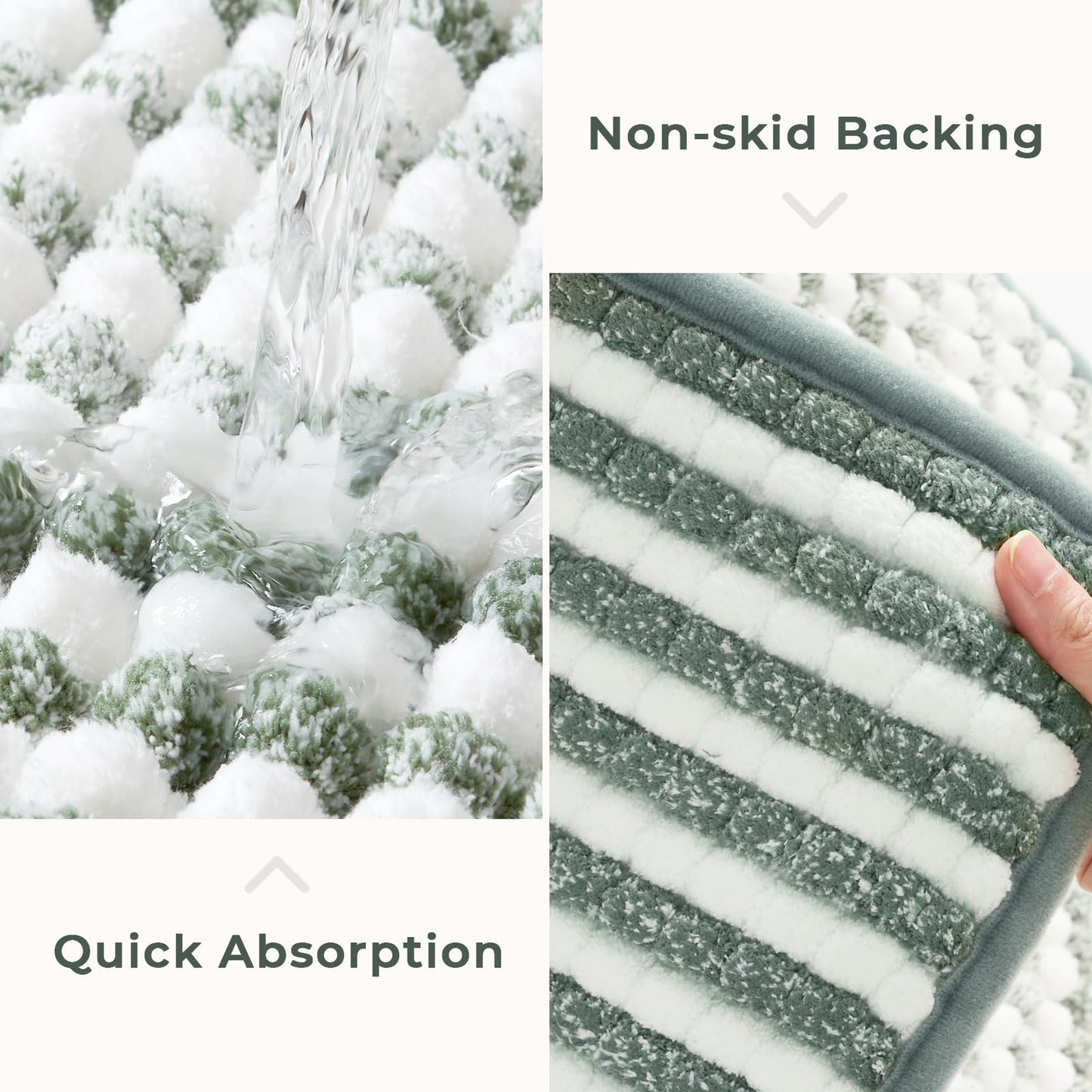 FRESHMINT Thick Chunky Chenille Bathroom Rug, Black, 20"x32" | Non-Slip Backing, Water Absorbent Surface, Machine Washable Care, Cushioned Comfort, Bathroom Floor Use BST220