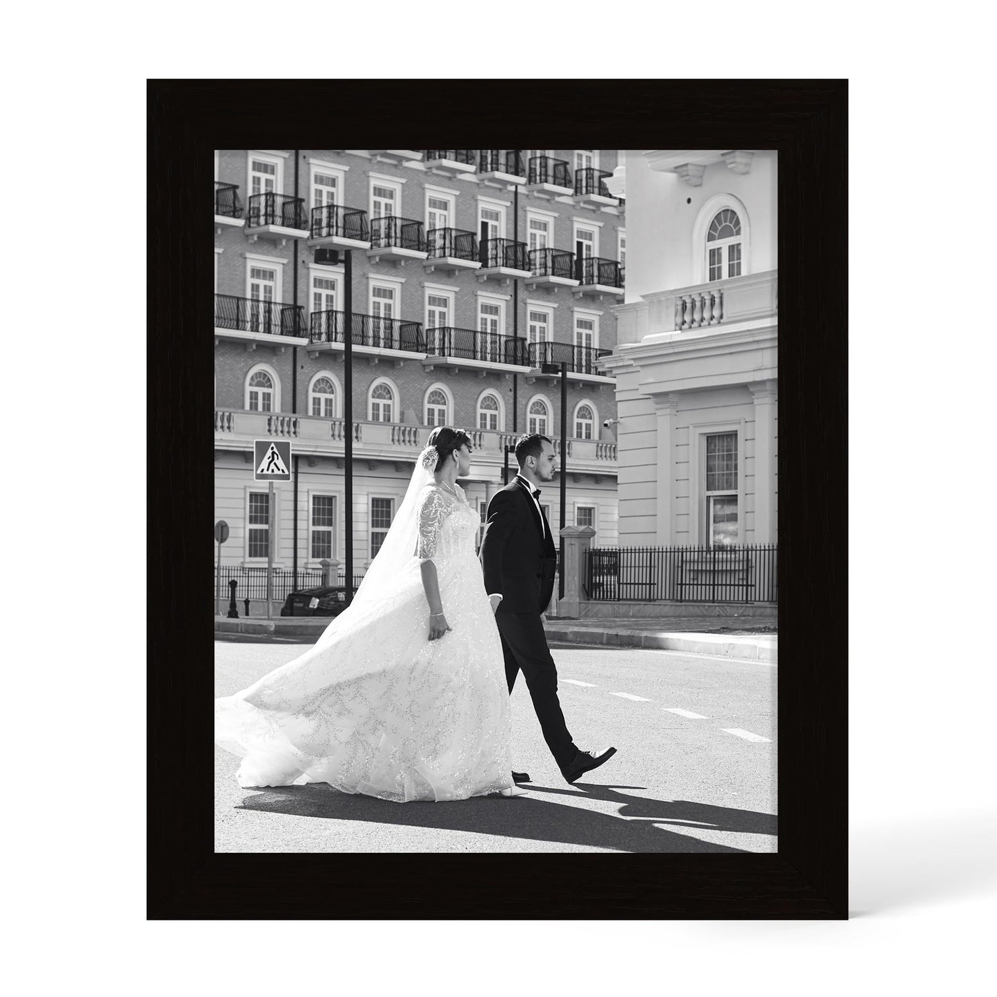 YESKAY 12x16 Picture Frame - 12 x 16 Photo Frame Made of Solid Oak Wood and Real Glass,Display Picture 4 Opening 5x7 with Mat or 12x16 Without Mat for Wall Mounting(Color Walnut) BST326H