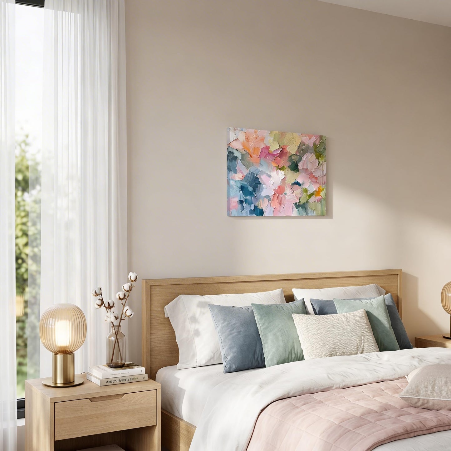 KKJ Pink Abstract Canvas Wall Art, 12 x 16 Inches | Modern Colorful Oil Painting Style Print, Danish Pastel Palette, Ready to Hang BST326H