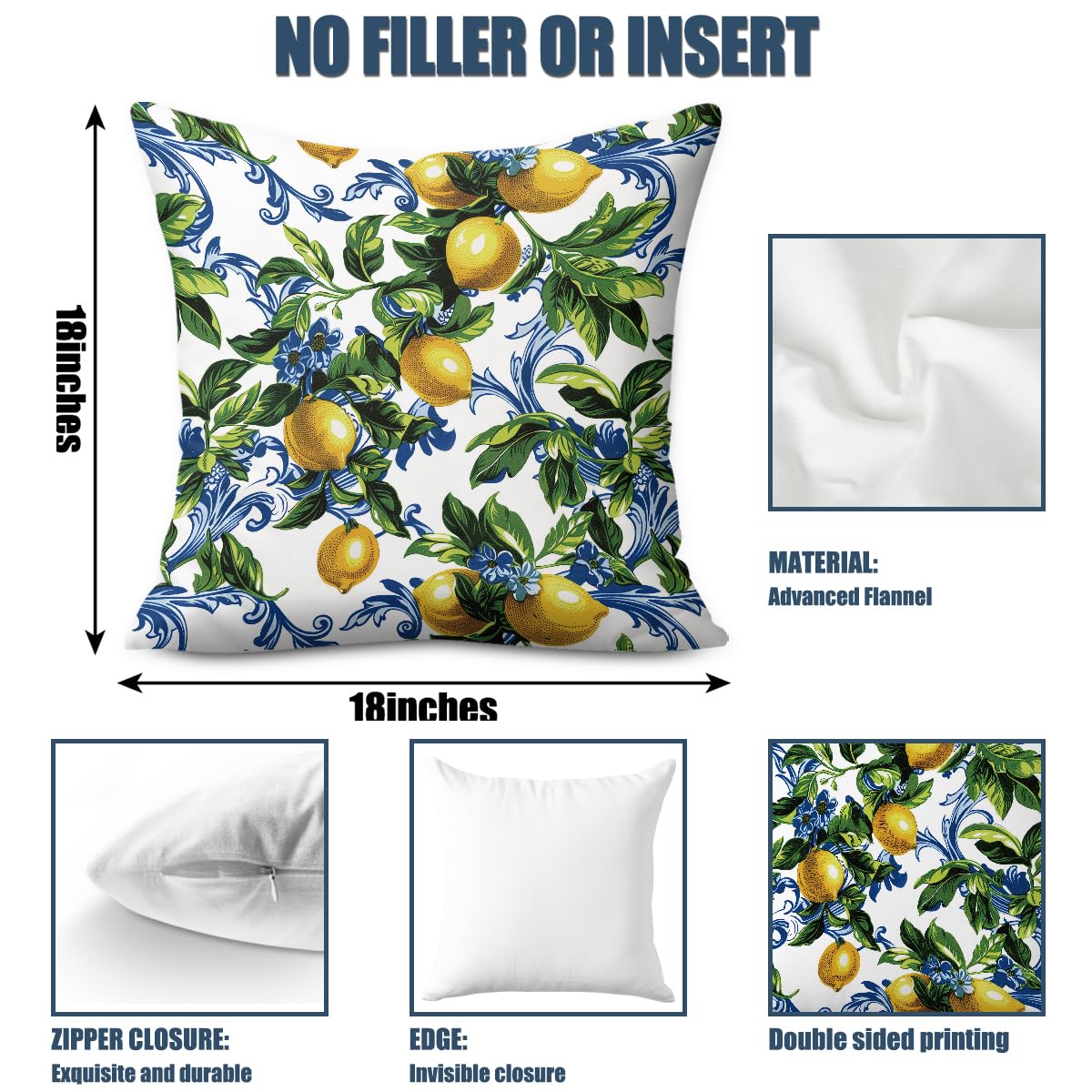 4 PCs Lemon Decor Pillow Covers 18x18, Italian Gifts Throw Pillow Covers | Italy Lemon Pillow Cases Decorative Pillow Protectors Living Room Bedroom Office Home Decor for Cushion Car Bed BST202