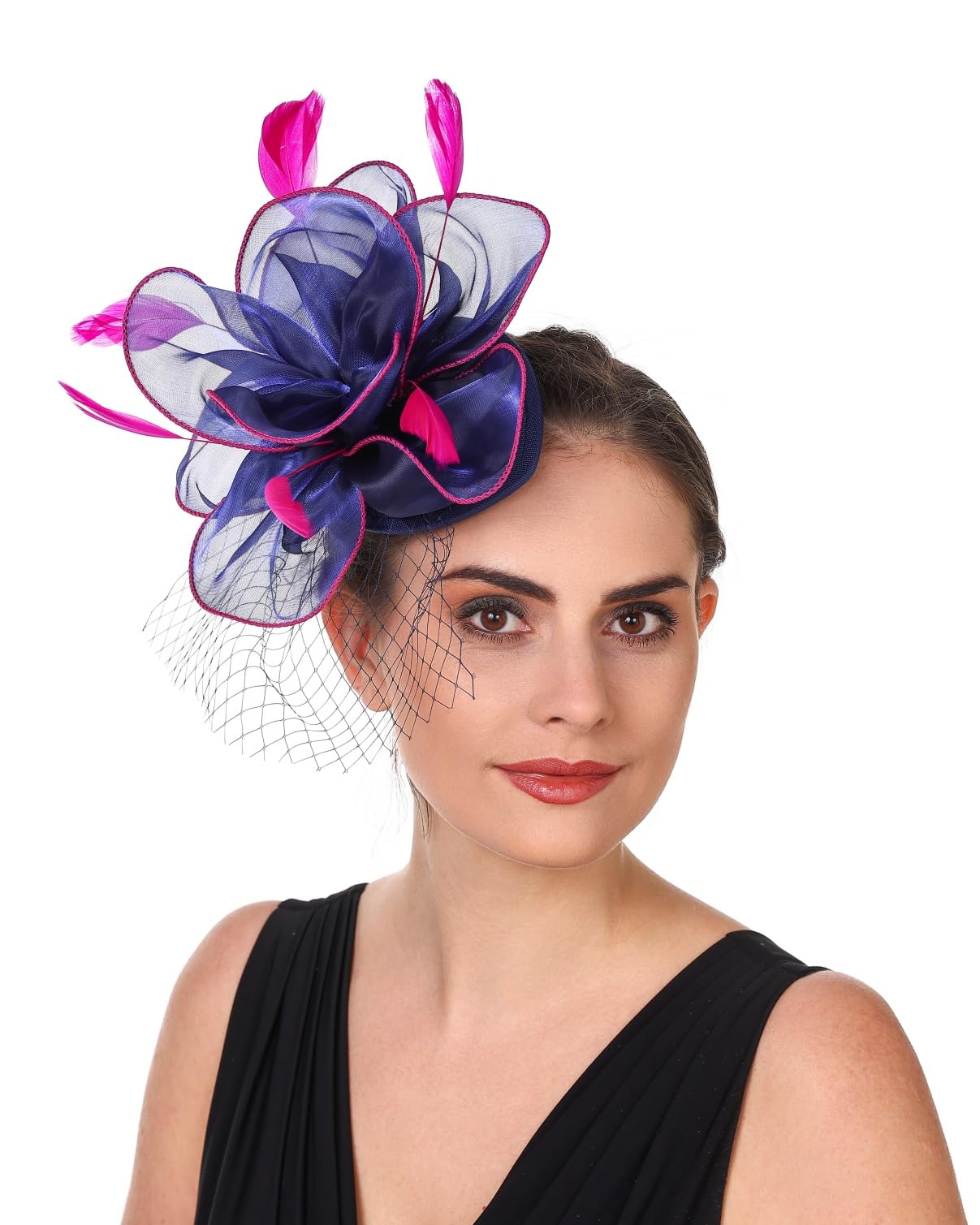 SAFERIN Fascinators Hat Flower Mesh Ribbons Feathers on a Headband and a Clip Tea Party Headwear for Girls and Women WN420