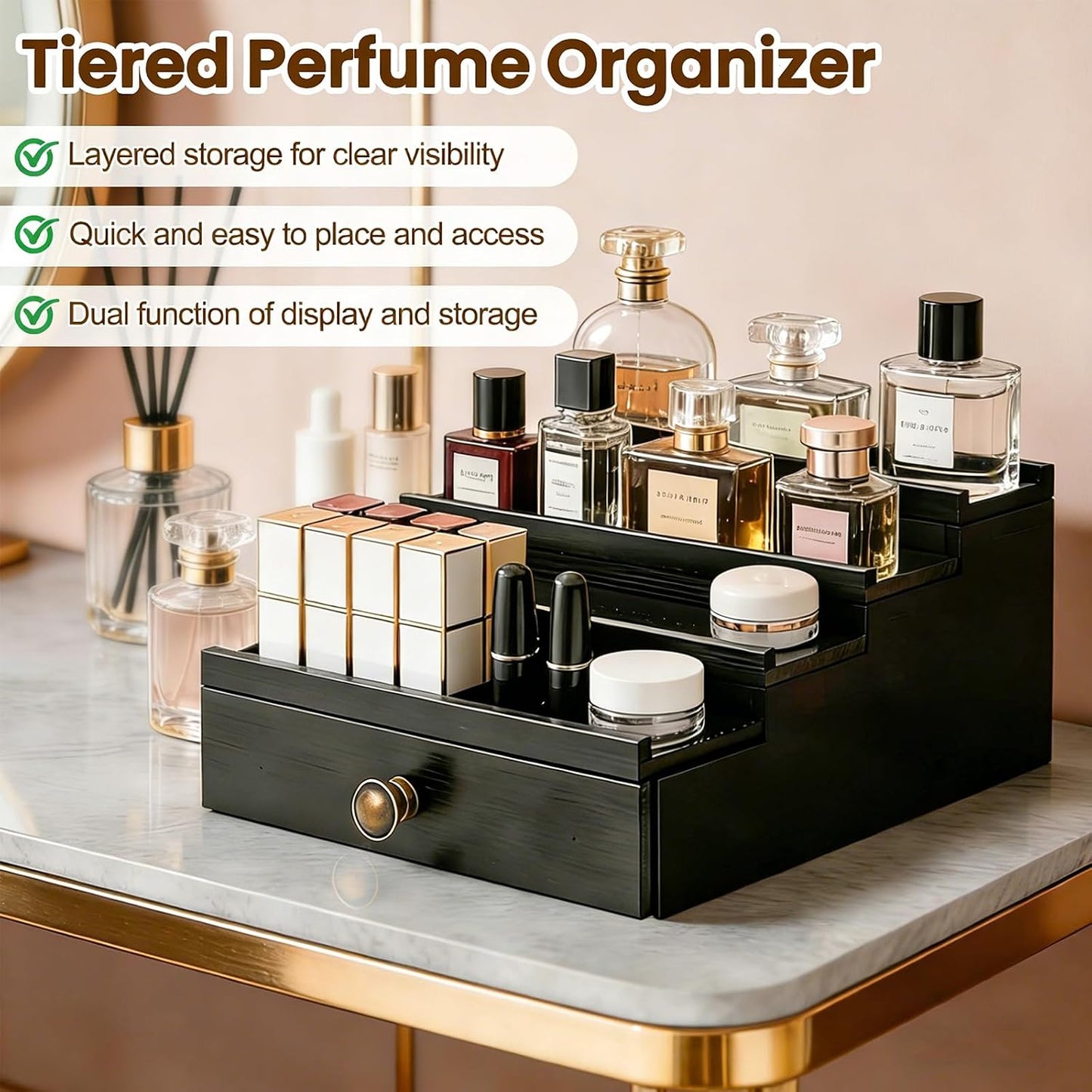 4 Tier Wooden Perfume Stand Cologne Jewerly Organizer BST220