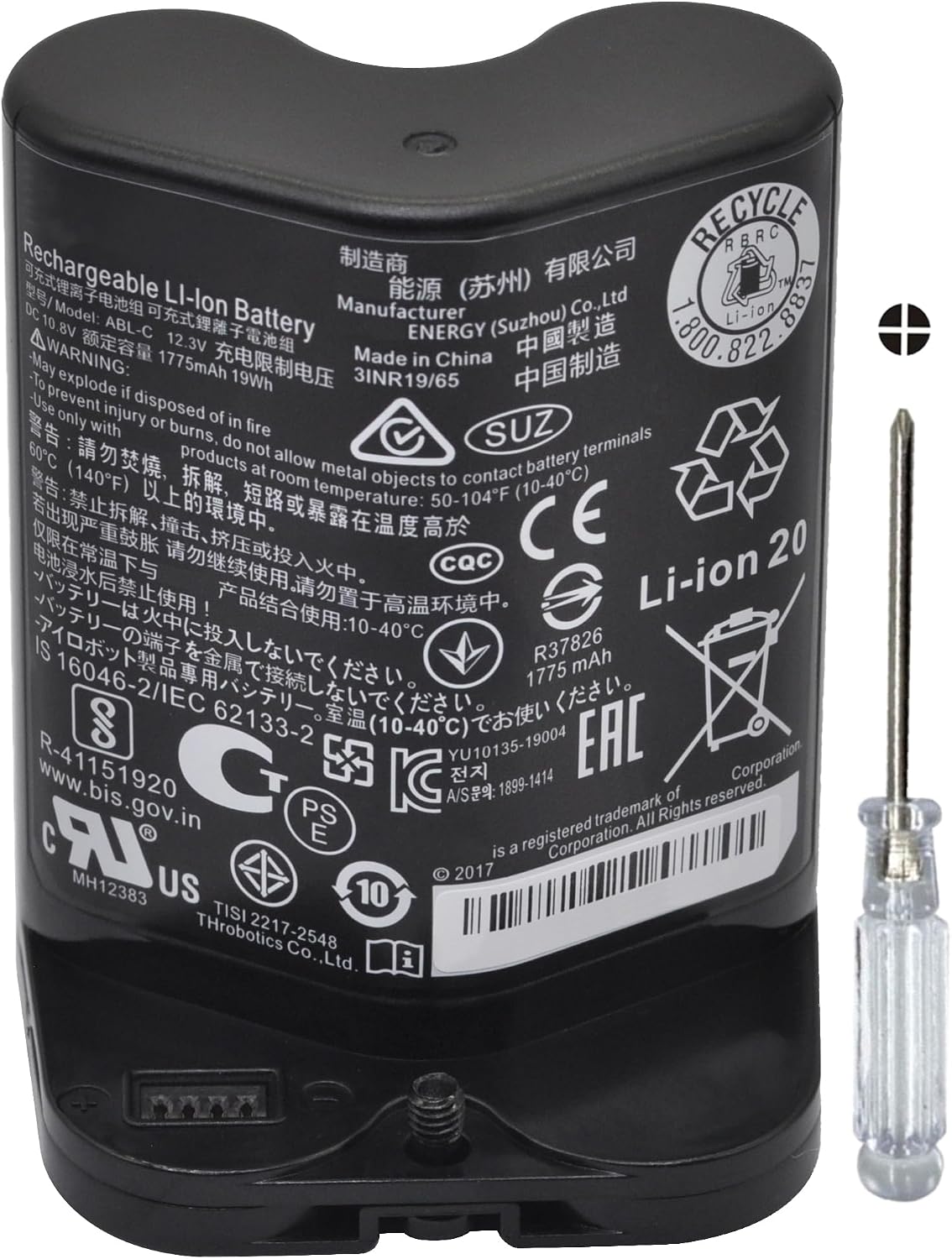 ABL-C Replacement Li-Ion Battery for iRobot Braava Jet M6 Series M611020 M612880 M612680 M614480 6100 Ultimate Robot Mop 10.8V 19Wh/1775mAh BST220