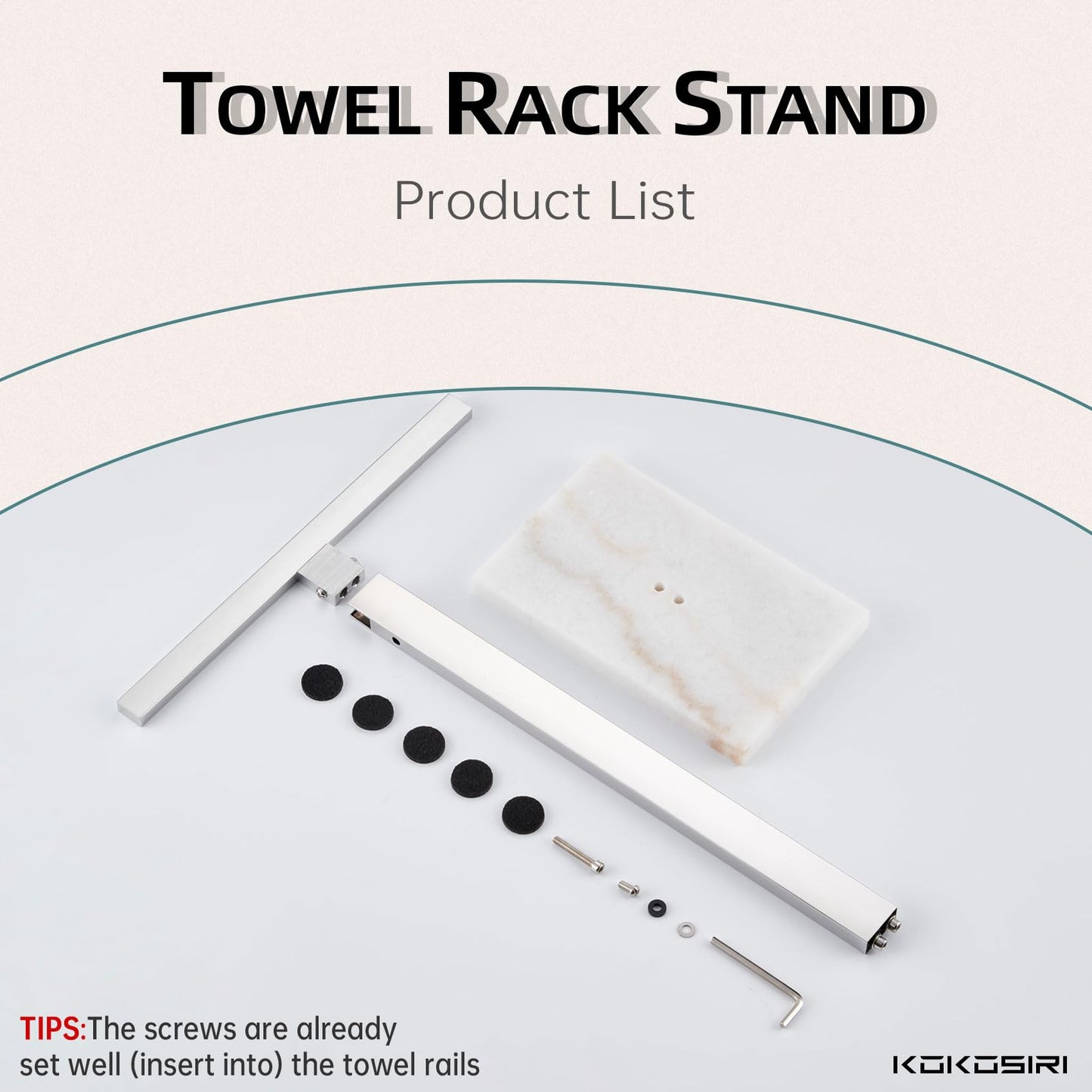 KOKOSIRI Hand Towel Holder Black Stand Towel Rack with Marble Base for Bathroom Kitchen Vanity Countertop, Stainless Steel 15.7'' Height THS0002-SM-BK BST202