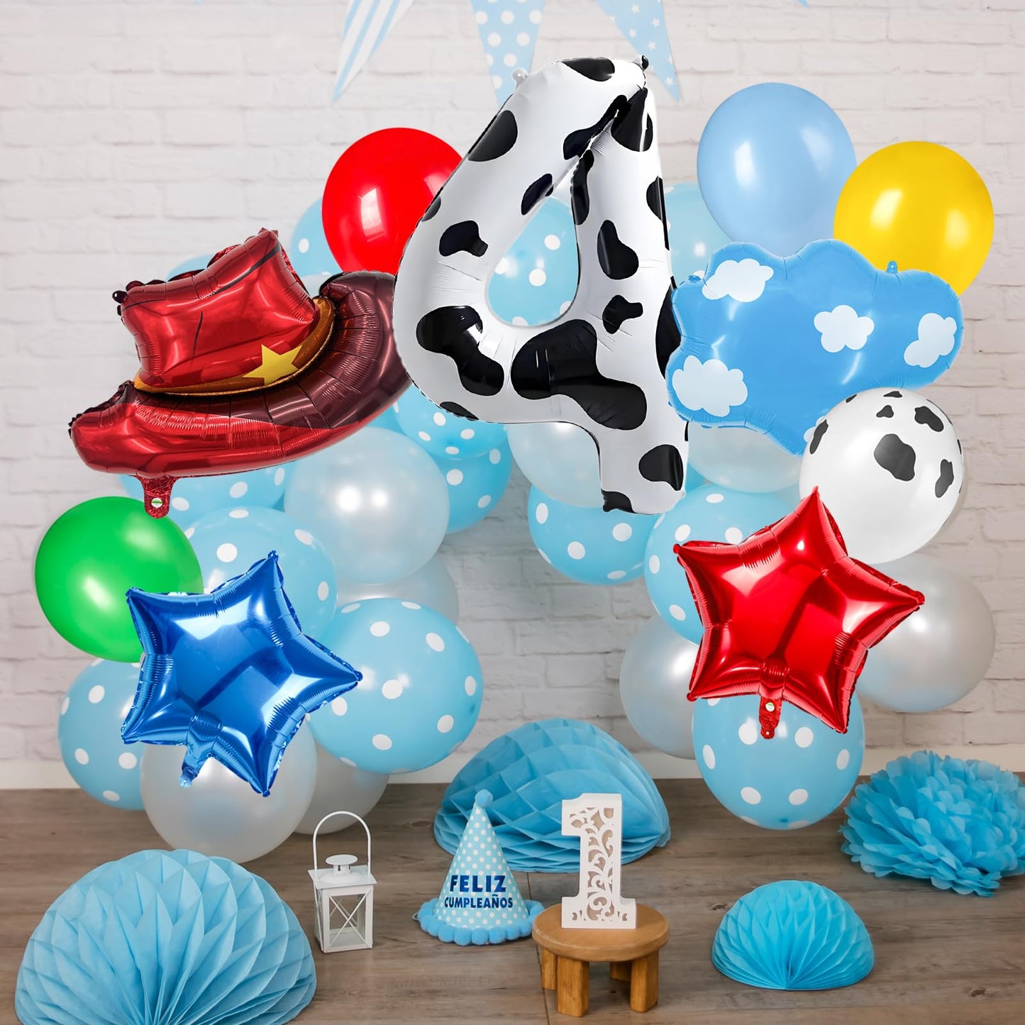 11-Pack Cowboy Theme Balloon Set, Farm Theme Decorations, Balloons with Hats and Clouds, Boys and Girls Birthday Party Supplies (1) BST202