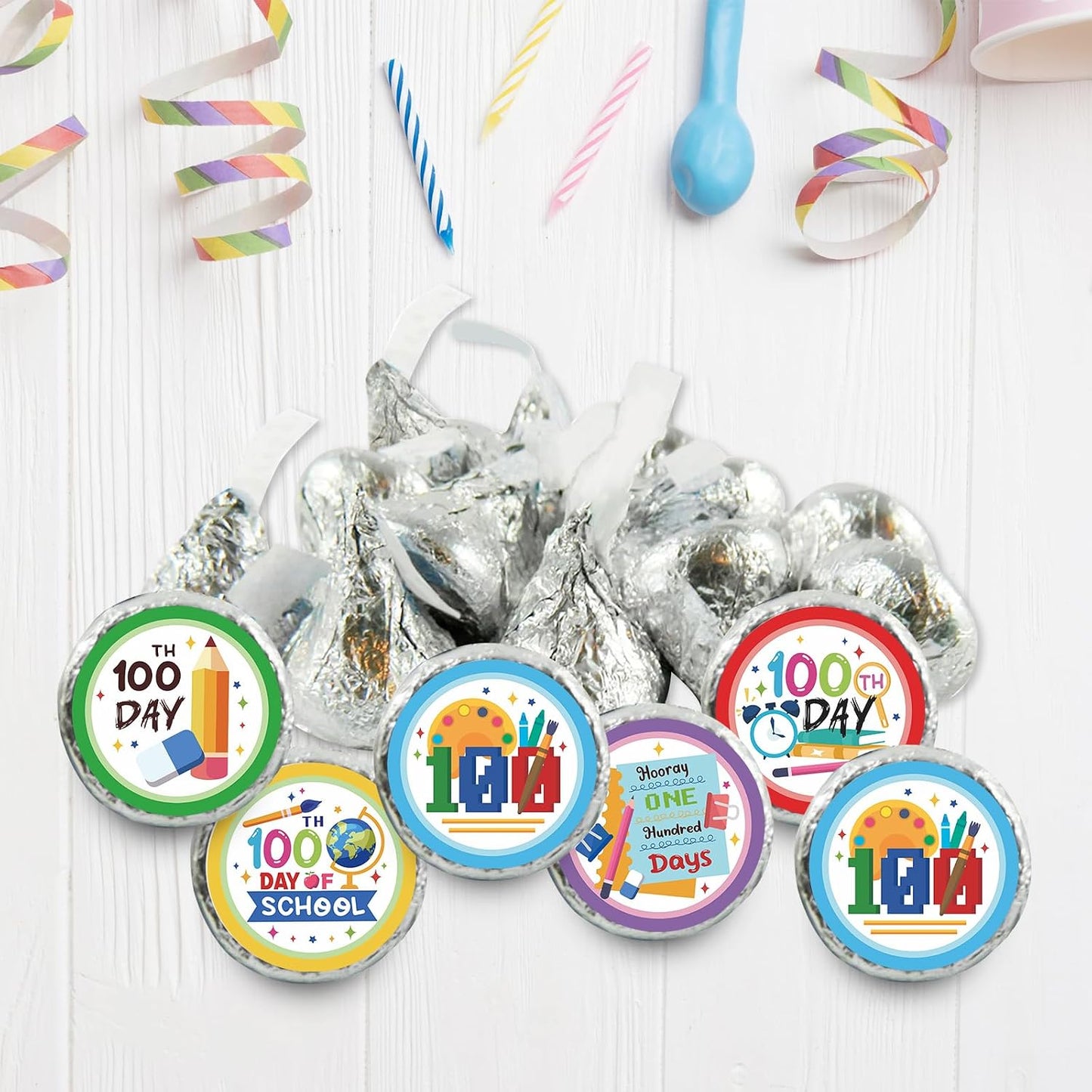100 Days of School Party Favor Stickers, 150pcs Happy 100 Days Mini Chocolate Label Stickers Round Mini Chocolate Candy Wrappers,Kids Kindergarten Preschool Primary High School Party Favor BST220