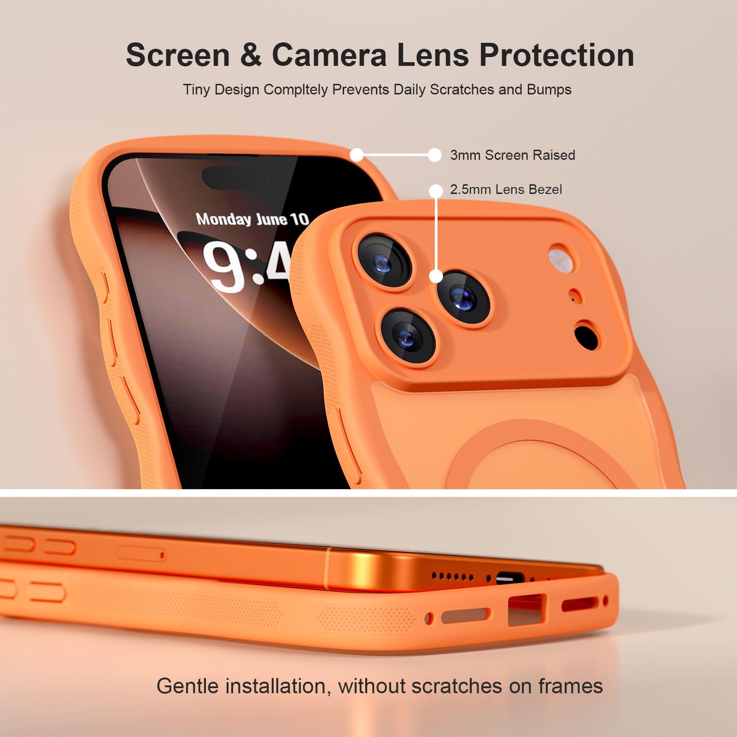 QVLANG Case for iPhone 16 Pro Max, Cute Wave Cover Case, Upgraded[Full Camera Protection][Compatible with Magsafe][Military Grade Protection][Translucent Matte] Phone Case for Women Girls, Hot Pink WN420