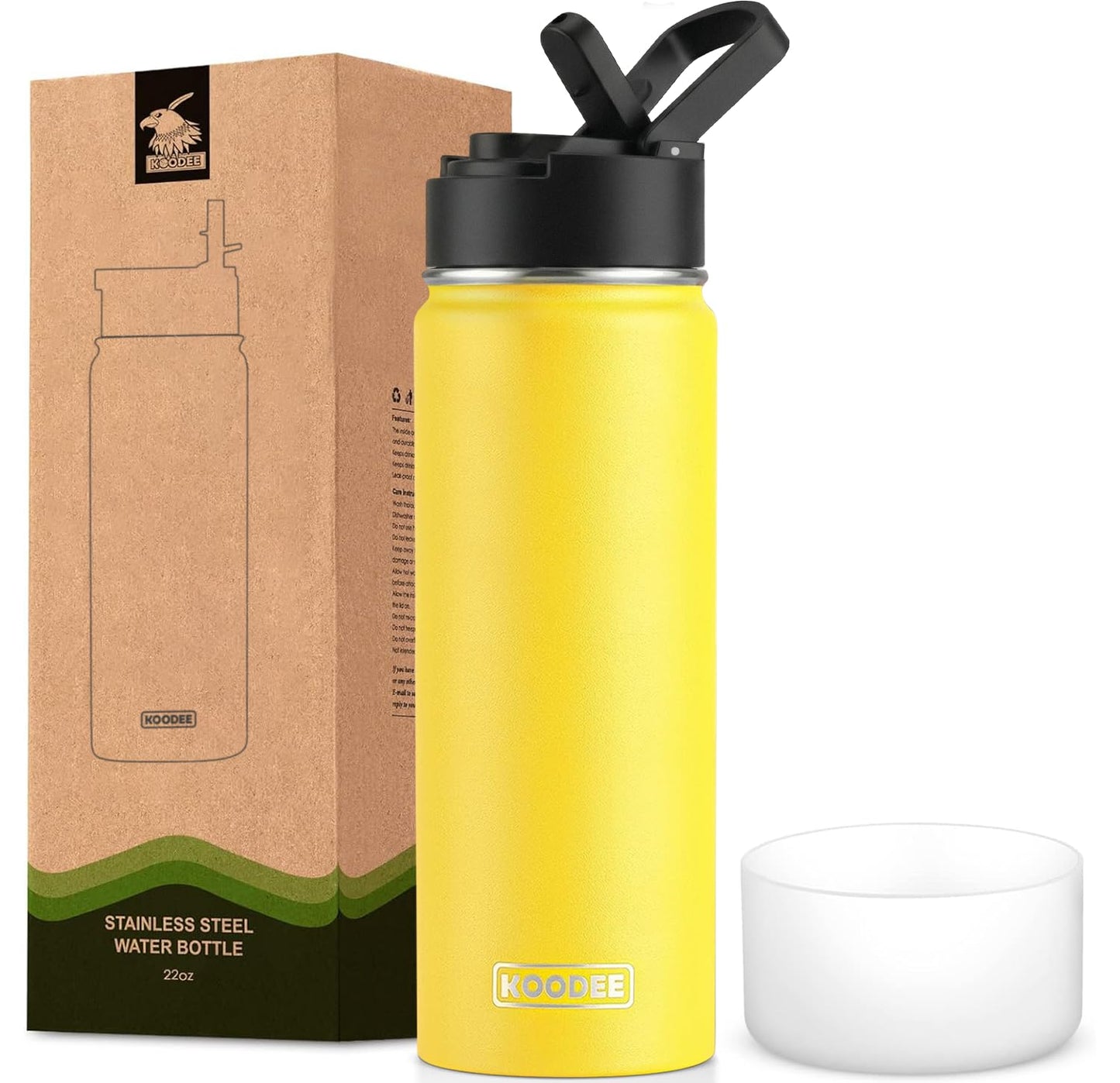 koodee Water Bottle-12 oz Stainless Steel Double Wall Vacuum Insulated Water Bottle for School-Wide Mouth Flask with Straw Lid (Teal) BST220