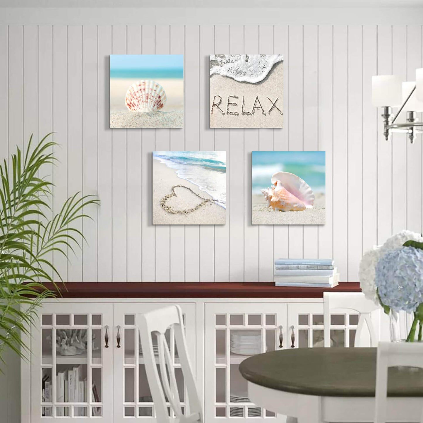 TAR TAR STUDIO Beach Seashells Artwork Canvas Pictures: Tropical Seaside Scene Painting Print for Wall (12" x 12" x 4 PCS, Multiple Style) BST220