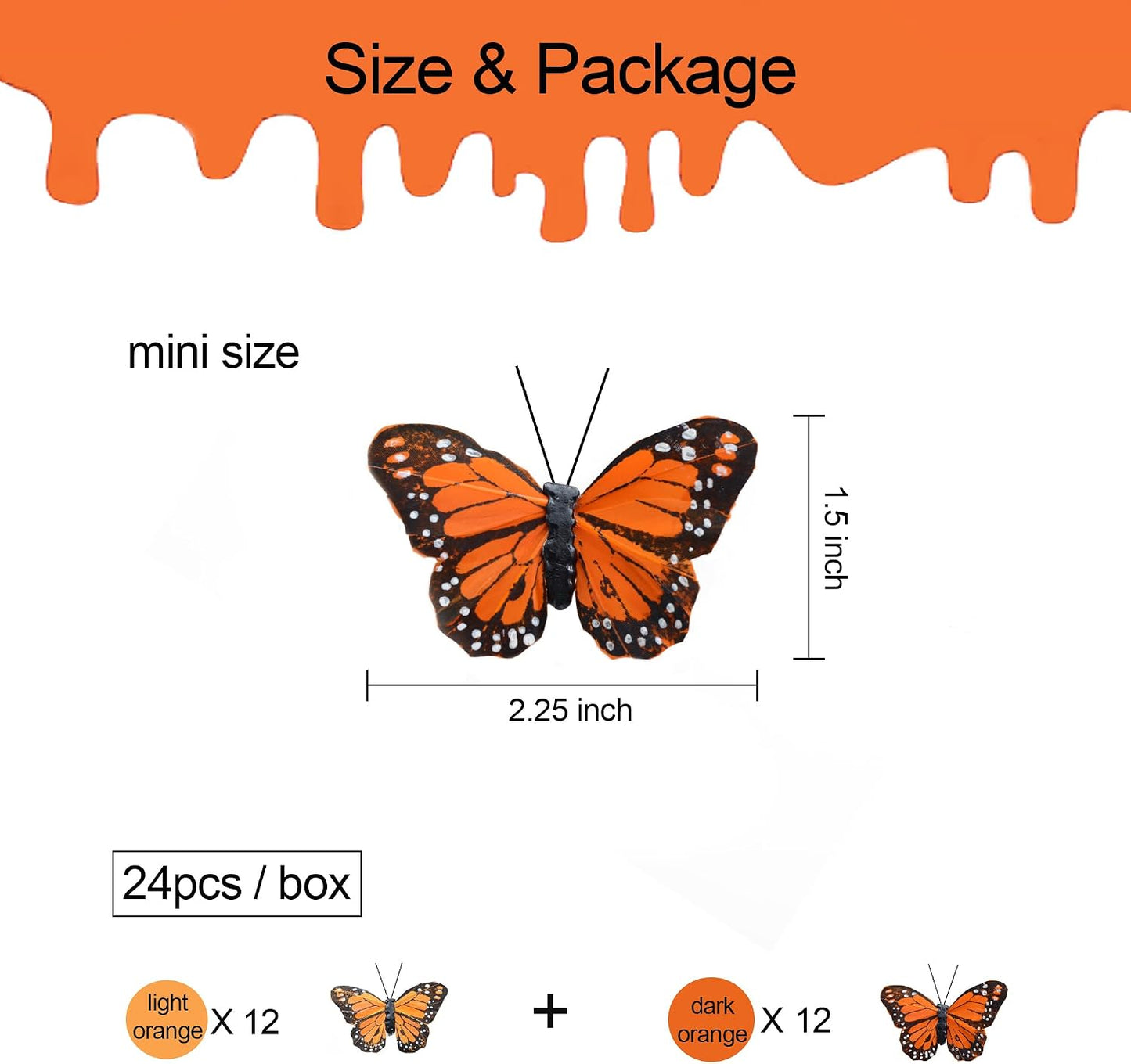 24pcs Monarch Butterflies Monarch Butterfly Decorations Kit with Clip for Dia de Los Muertos Decorations Halloween Decorative Butterflies Handmade Feather Butterfly - 2.25 inch KP06C BST220