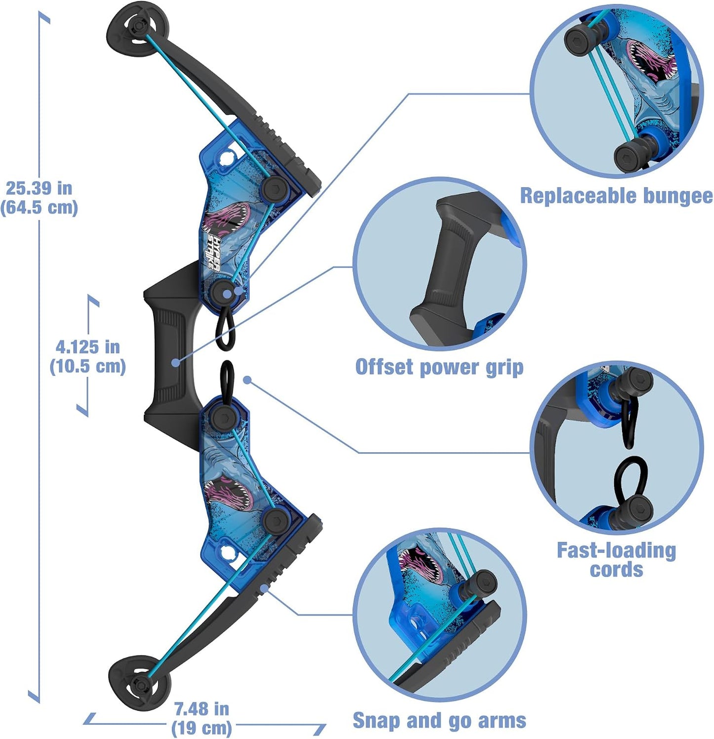 Zing HyperStrike FireTek Bow Archer Pack, Light Up Bow and Light Up Zonic Whistle Arrows, Shoots Arrows Over 200ft, Outdoor Play with Friends and Family, for Ages 14+ (Blue) DD1210