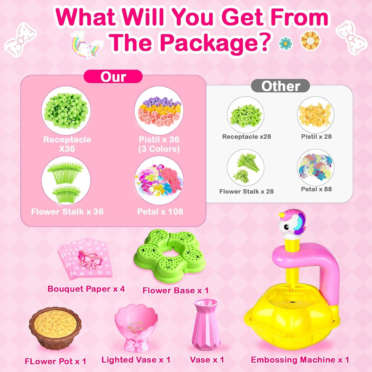 Diy Bouquet Making Romantic Gift Flower Toys with Lighted vase 65