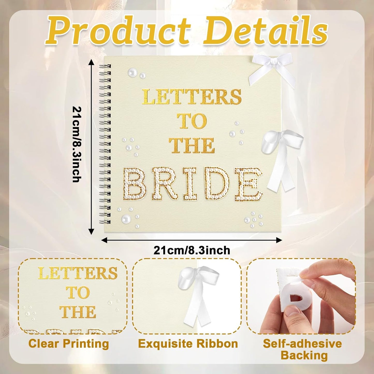 Oitnlaughter 539 Pcs Letters to The Bride Scrapbook Kit 8x8 Inch Wedding Bridal Memory Scrap Book Beige DIY Photo Album Guest Book with Pearl Stickers for Wedding Bridal Shower Anniversary BST326H