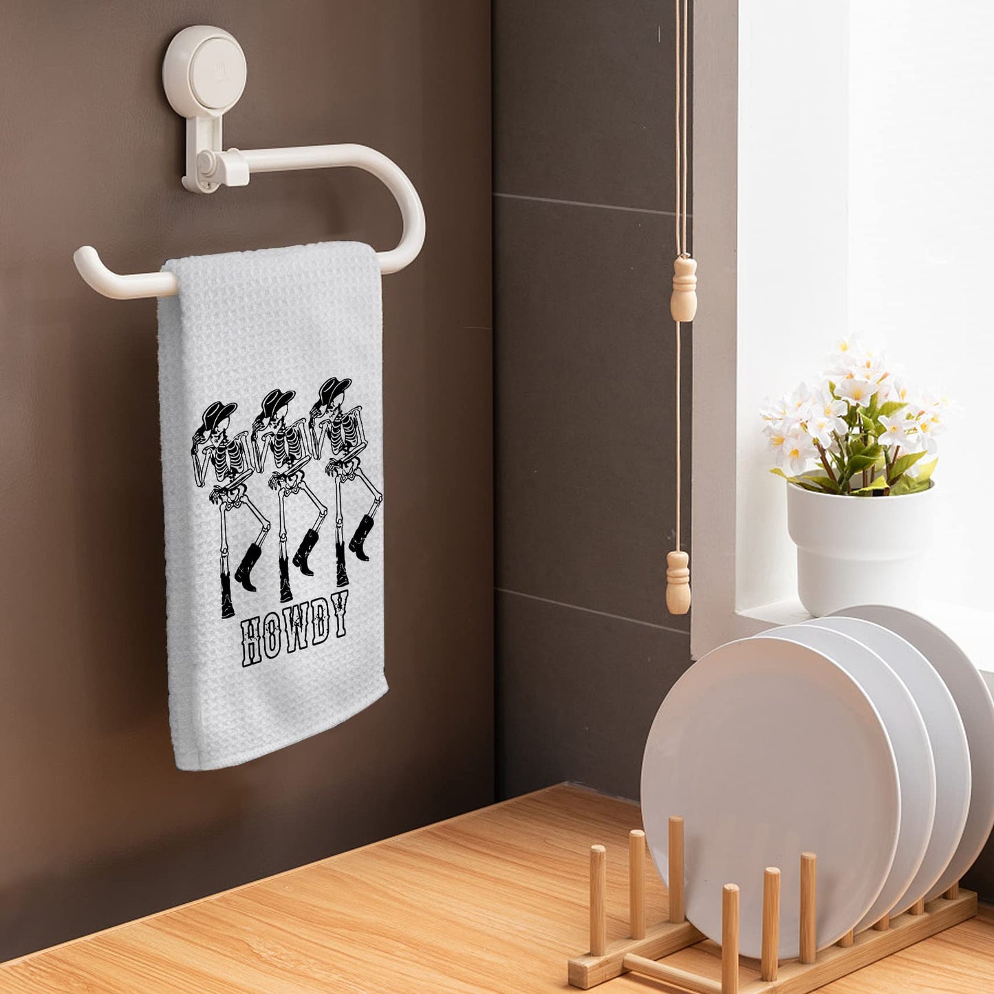 HIWX Preppy Skeleton Halloween Decorative Kitchen Dish Towels, Hand Towels - Gray (1624) BST326L