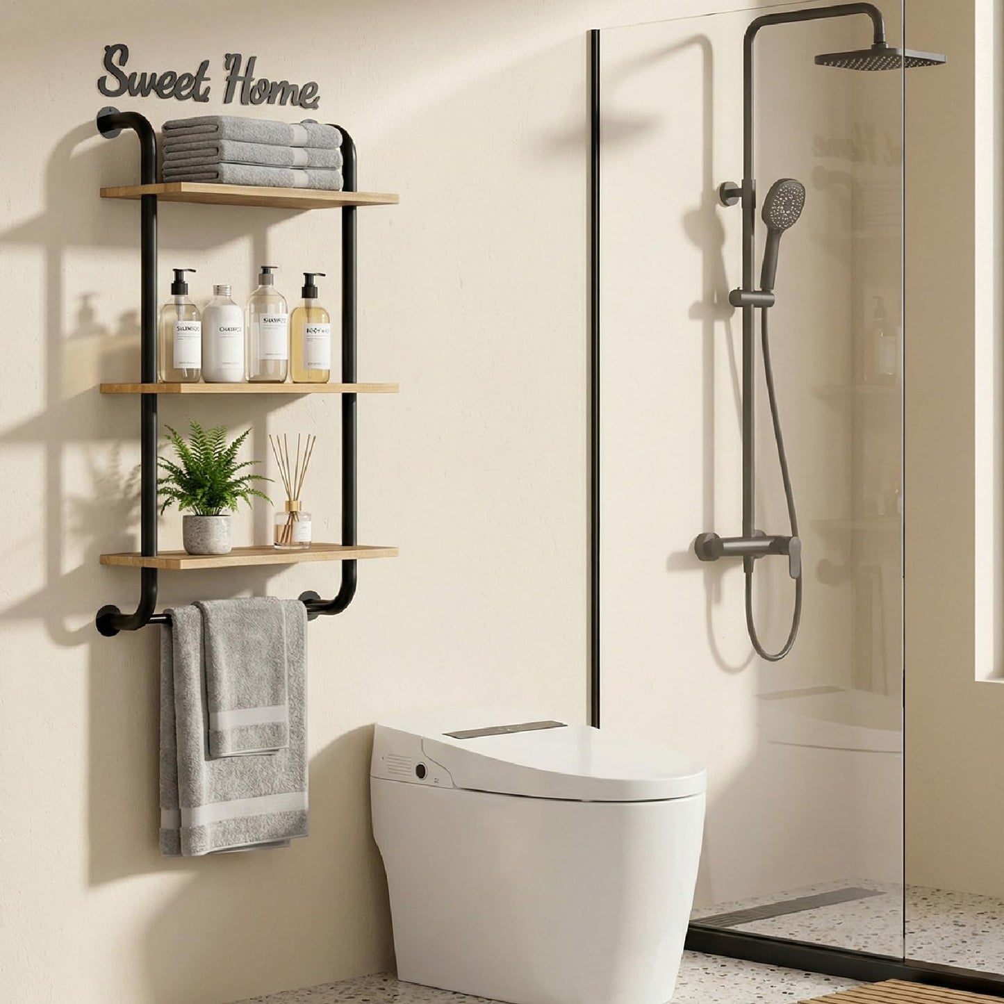 Tinpin Bathroom Shelves Wall Mounted, Rustic Farmhouse Pipe Shelves, Walls Shelf 3-Tier, Industrial Pipe Shelving, Floating Shelf Wall Decor for Bathroom, Kitchen, Bedroom, Living Room 17.3in Black DD1210