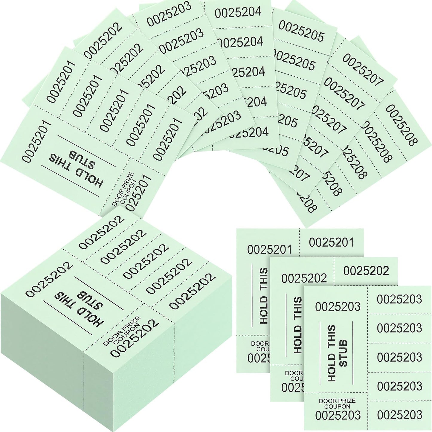 Kosiz 504 Sheets 25 Bid Raffle Ticket with Different Numbers Per Sheet Chinese Auction Tickets for Events Church Basket Auction Silent (Light Green)