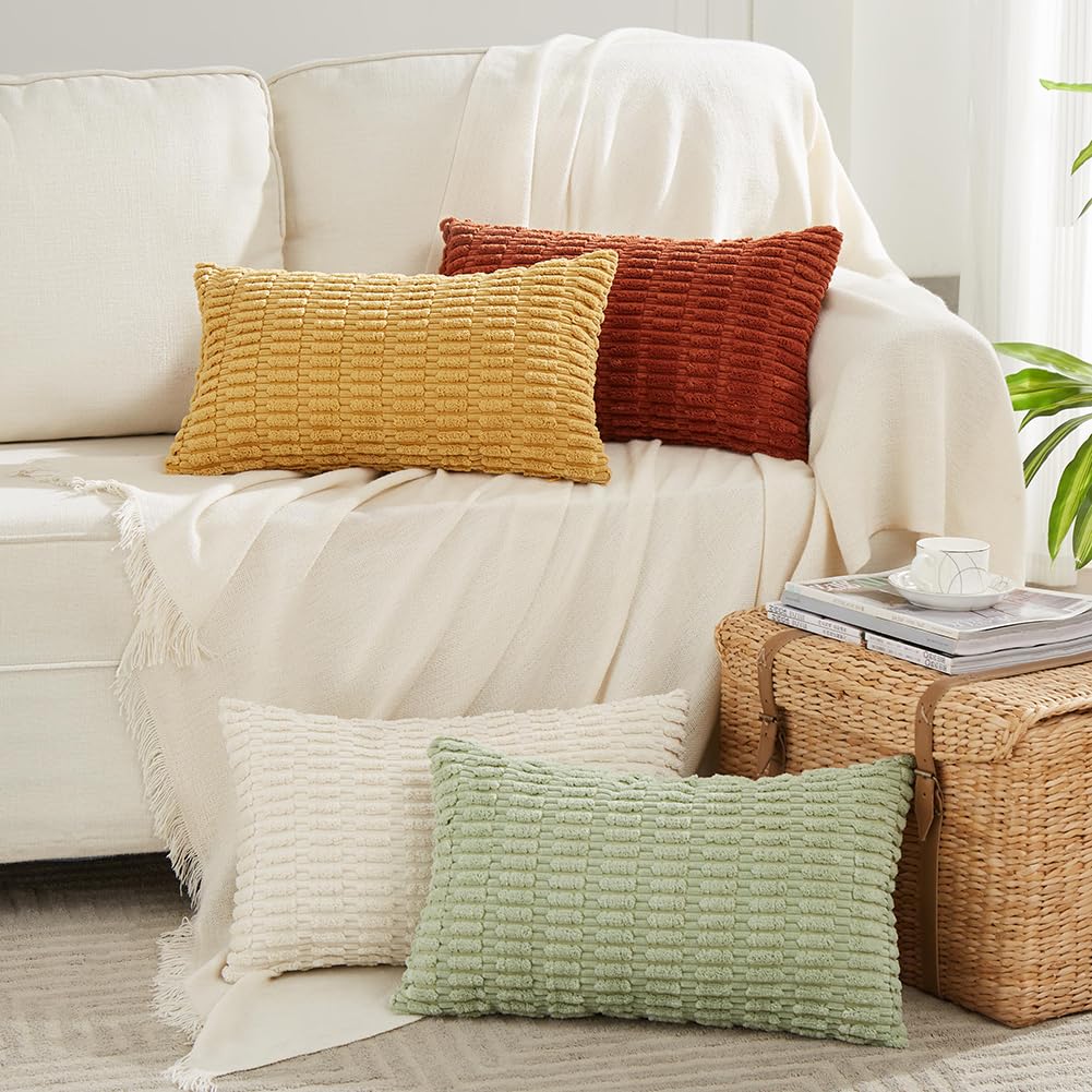 Fancy Homi 4 Packs Decorative Throw Pillow Covers for Living Room Couch Bed, Modern Farmhouse Boho Home Décor Accent Cushion Case, 26" x 26", Peach BST220