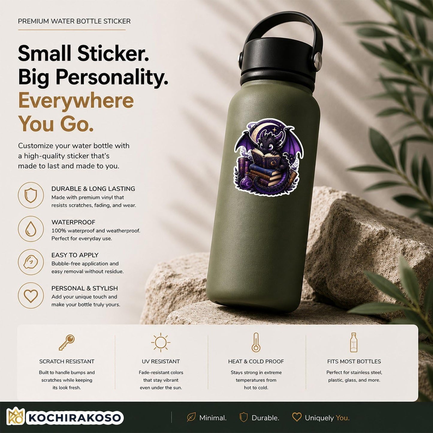 (3Pcs) Dragon Reading Book Sticker 3 Inch, Bookish Stickers, Water Assistant Dragon Fantasy Stickers Waterproof Vinyl Decal for Water Bottle Laptop, Car, Phone, Book, Tumblers BST202