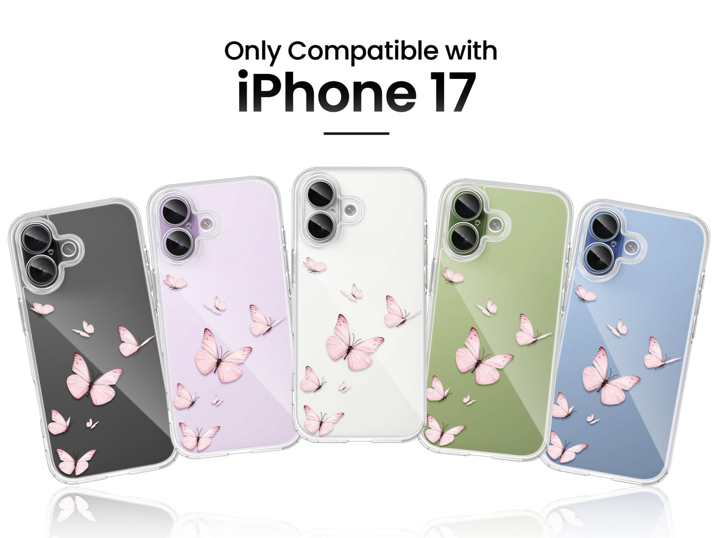 Cute Girly Crystal Clear Case Compatible with iPhone 16 Pro, Camera Control & Shockproof Protection Floral Case for Women, Blue Butterflies WN420