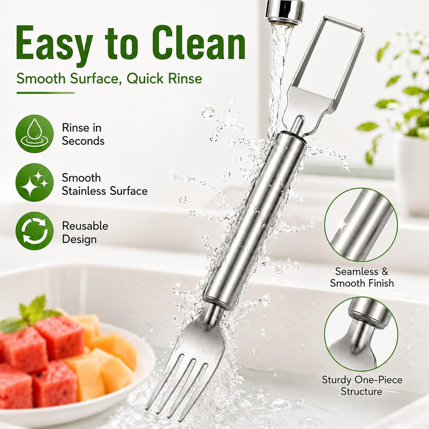 3 PCS Watermelon Cutter, 2-in-1 Watermelon Slicer & Fork, Stainless Steel Watermelon Cube Cutter Tool, Portable Dual-Head Melon Fruit Slicer Tools for Home Parties, Picnic, Camping and Kitchen Gadgets BST220
