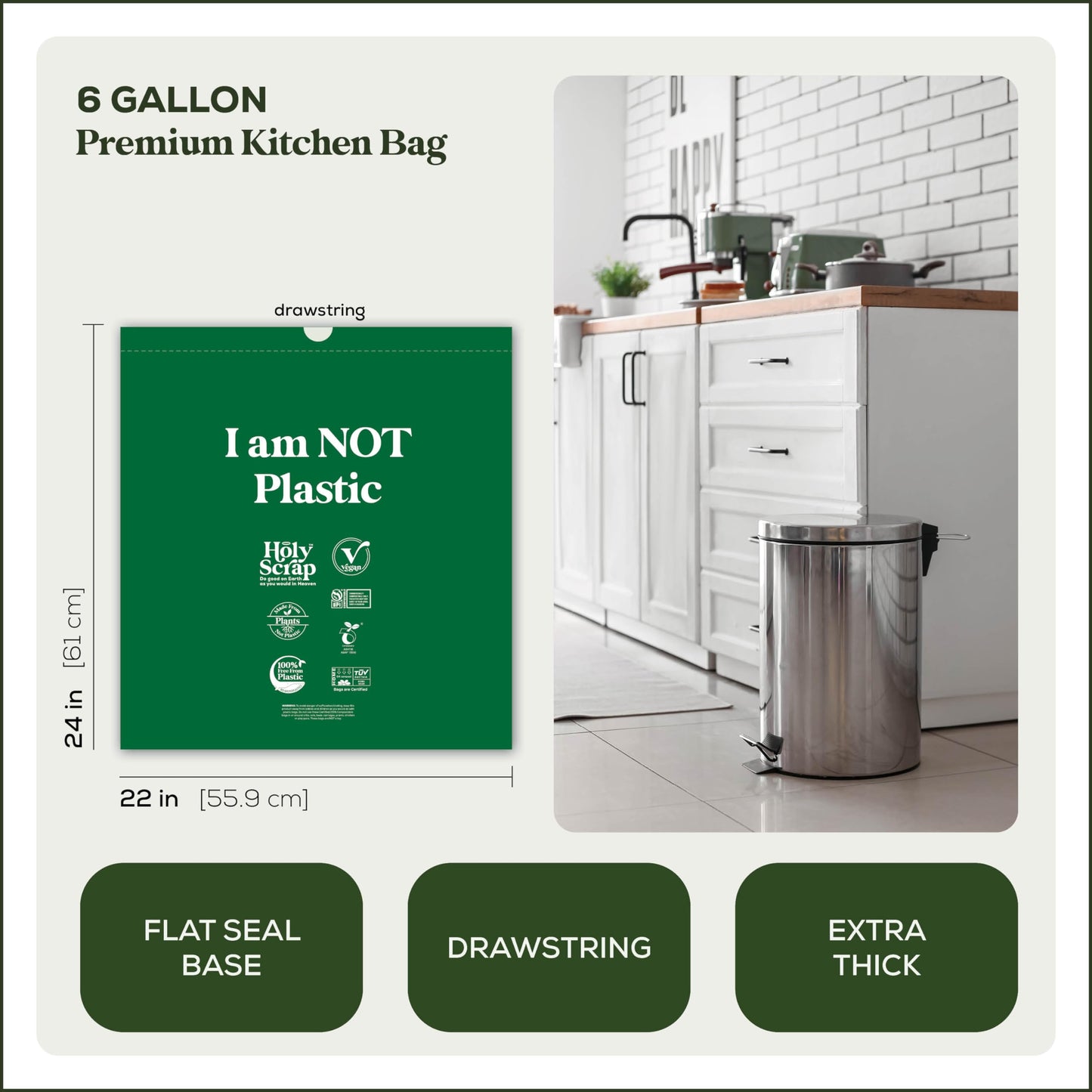 Small Compostable Trash Bags - 2.6 Gallon, 100 Pack, 100% Plastic-Free Decomposing Kitchen Food Waste Trash Can Bags & Liners, Thick Countertop Garbage, Bathroom & Bio Bin Bags