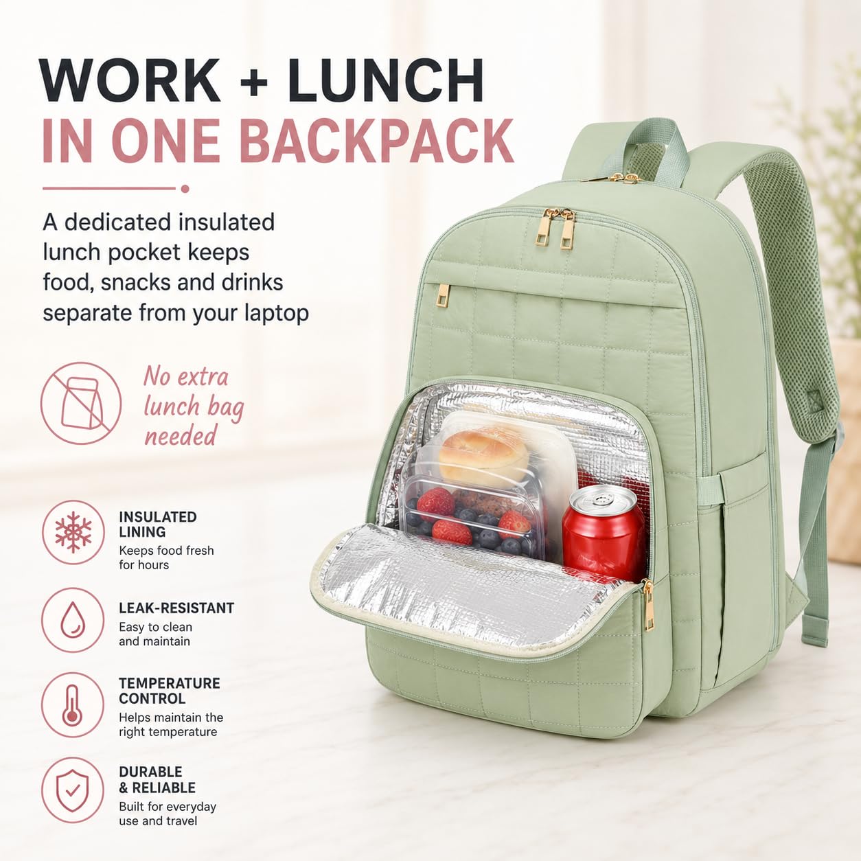 CAMTOP College Backpacks for Women, School Backpack with Insulated Lunch Pocket BST326H