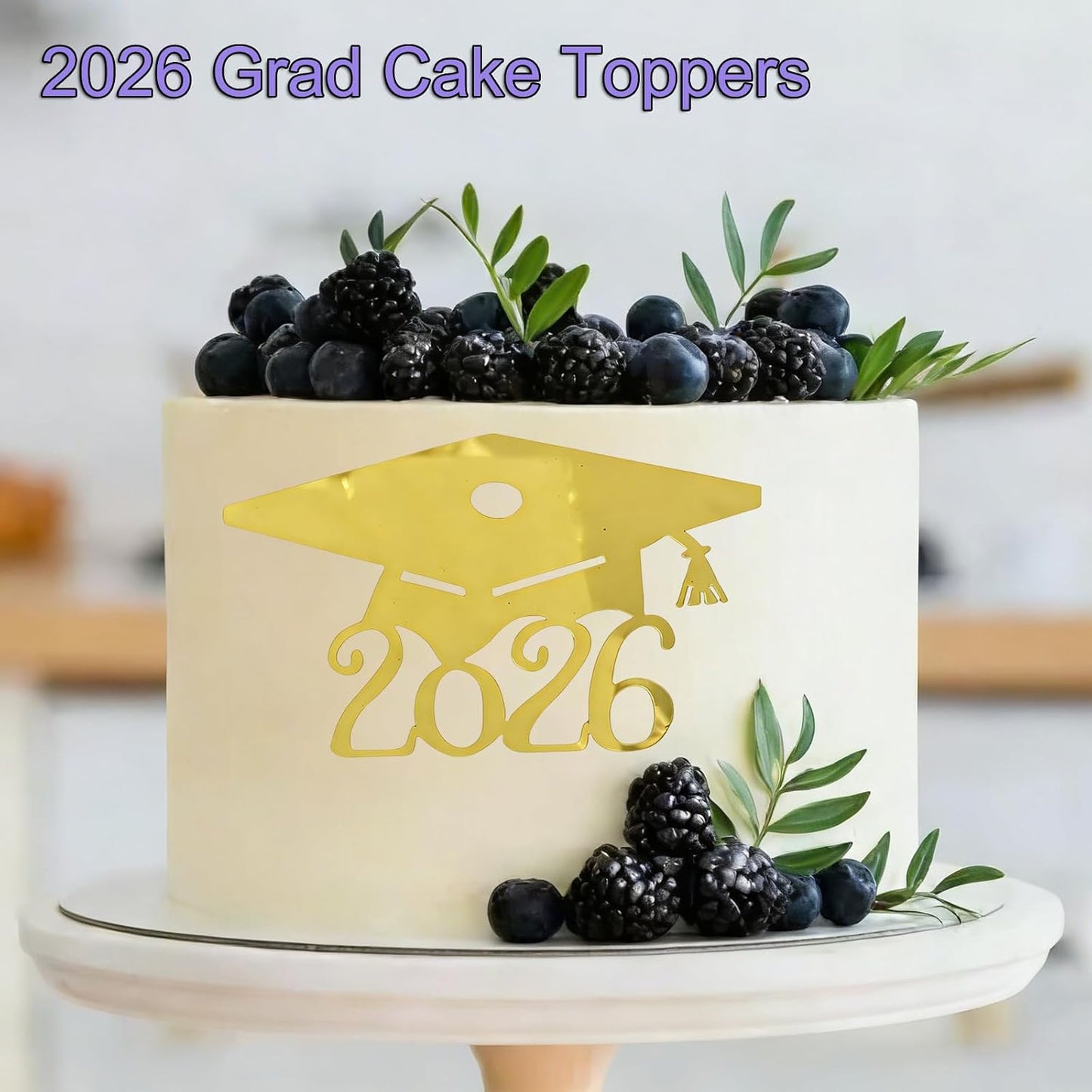 2026 Graduation Cake Toppers, 16 Pack Acrylic Gold Mirror Grad Cap Cake Decorations,Grad Hat Side Cake Toppers for Class of 2026 Party Supplies, High School College Graduation Cake Decorations BST220