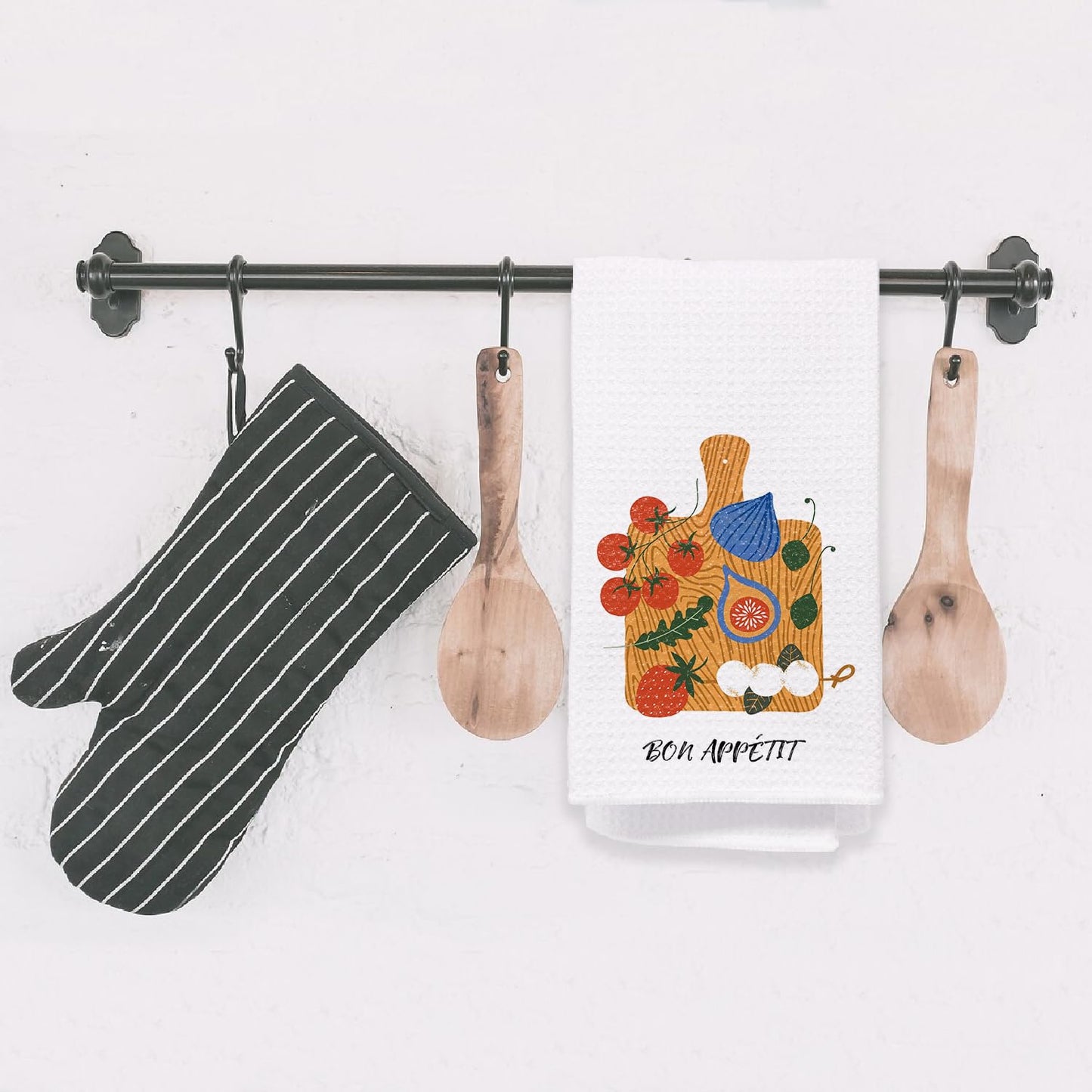Bon Appetite Modern Kitchen Towels, Farmhouse French Dish Tea Towels for Kitchen, Gifts for Cooking Lovers Decorative Hand Towels, 16x24 Inch WN420