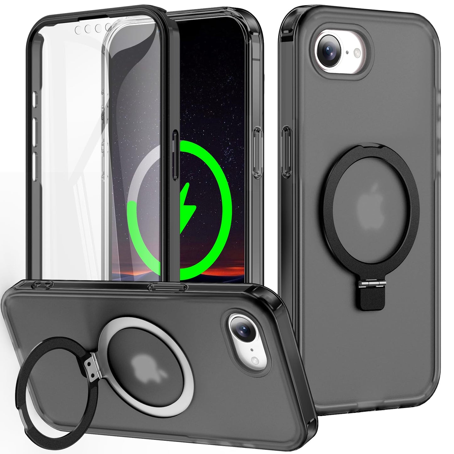 for iPhone 13 Pro Full Body Shockproof Case with Magnetic Invisible Stand [Compatible with MagSafe] Built-in Screen Protector Military Drop ProtectionTranslucent Phone Cover -Hot Pink WN420