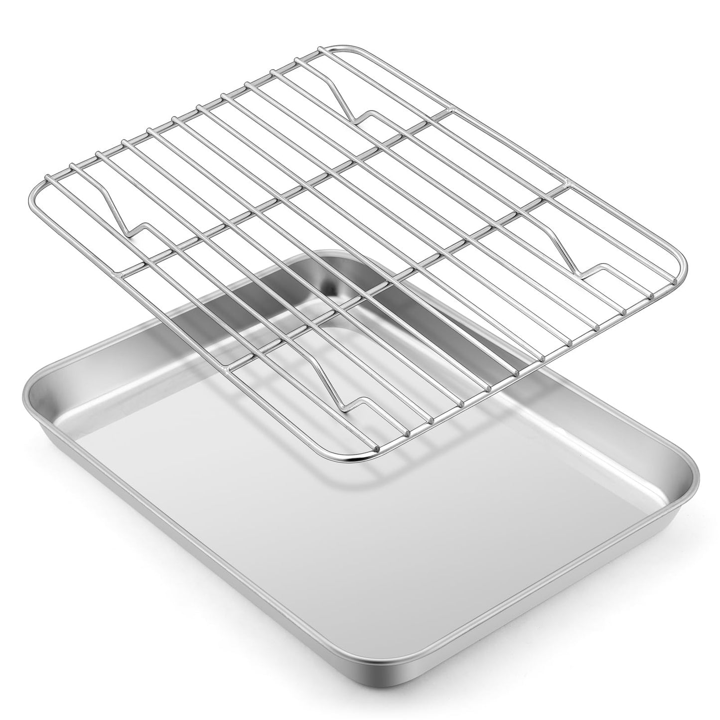 E-far Cookie Sheet with Rack Set, Half Sheet Baking Pan for Oven Cooking, 18”x13” Stainless Steel Rimmed Tray with Wire Cooling Rack for Roasting Broiling Bacon Meat Steak - Dishwasher Safe BST220