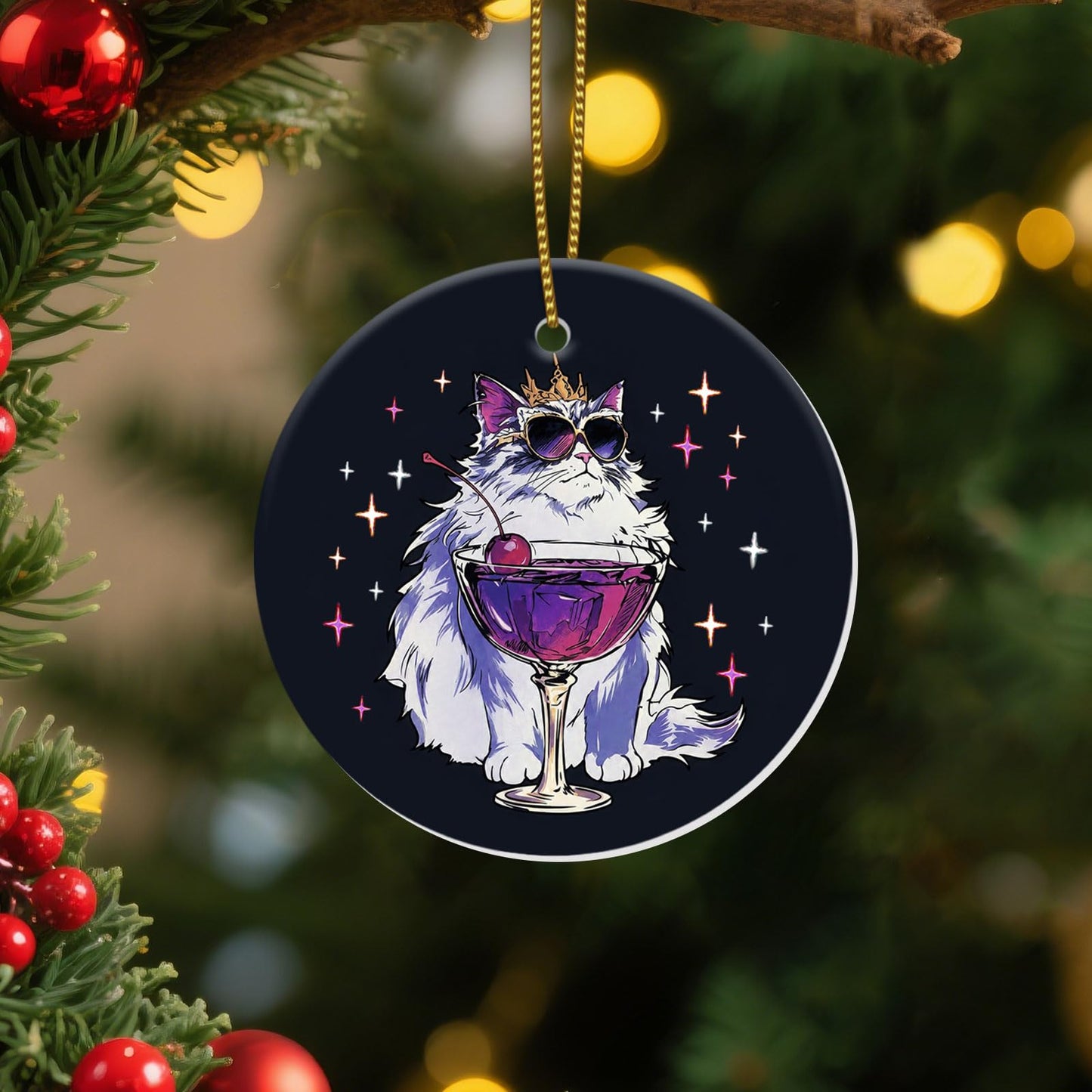 Stained Glass Snowy Owl Ornament – Artistic Ceramic Christmas Decoration for Bird Lovers, Holiday Keepsake Gift 2025 WN420