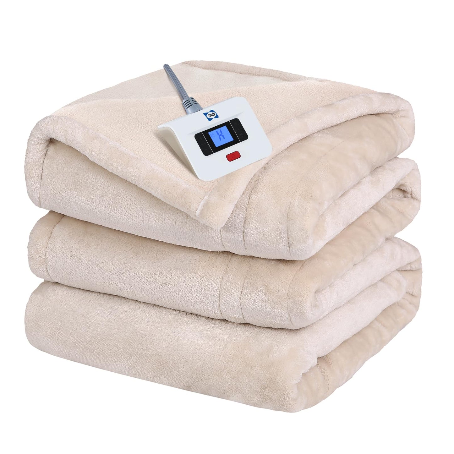 Sealy Heated Electric Blanket Queen Size, Flannel Electric Blanket with 10 Heating Levels & 1-12 Hours Auto Shut Off, Fast Heating Warming Blanket, Machine Washable, Grey, 84 x 90 Inch