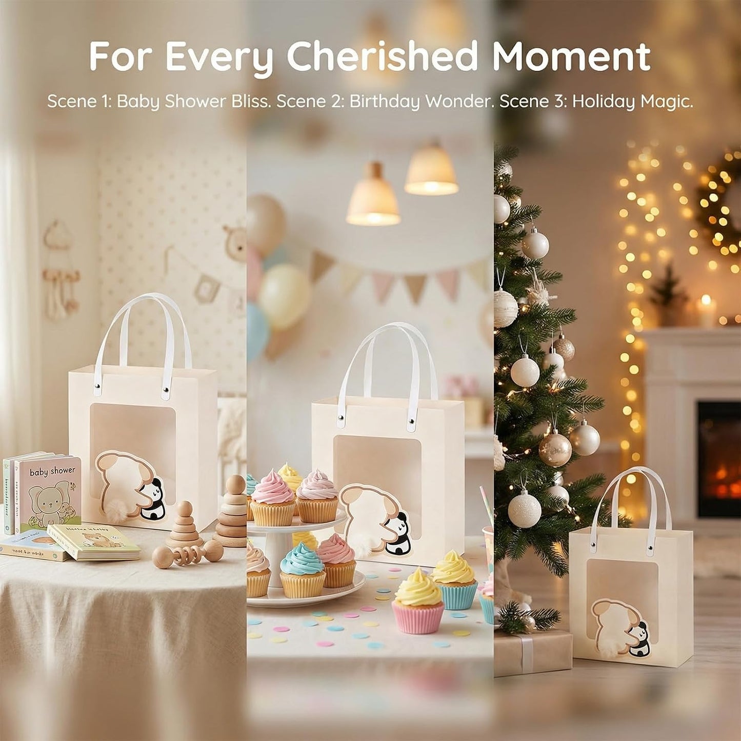 Premium Reusable Gift Bag with Matching Box, Durable Birthday Present Bag, Premium Paper Set for Wedding, Valentine's Party, Friends Celebration (Beige 1pack) BST202