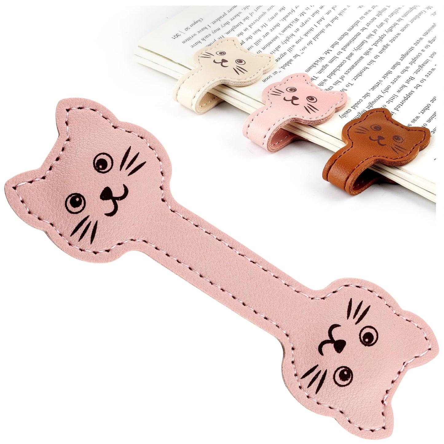Zkptops Magnetic Leather Bookmarks Cute Cat Book Markers for Reading Women Men Strong Magnet Bookmark Clips Page Mark Unique Books Accessories Gifts for Book Lovers Teachers Students Reader (Brown) BST326L
