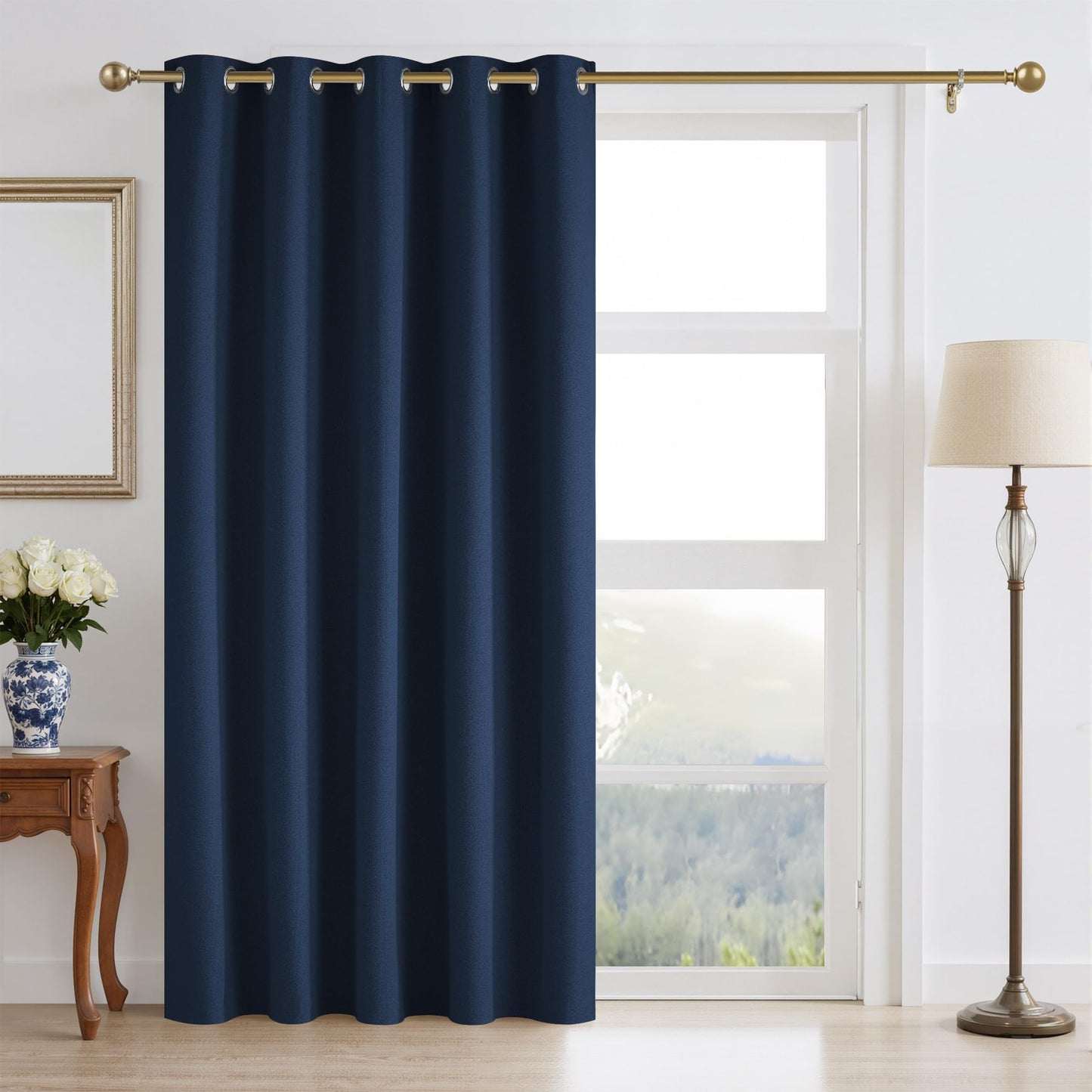 RYB HOME 100% Blackout Curtain for Sliding Glass Doors, Extra Wide Thermal Insulated Privacy Linen Curtains for Bedroom/Patio Door/Living Room/Open Closet, Room Divider, Black, W100xL108, 1 Panel BST220