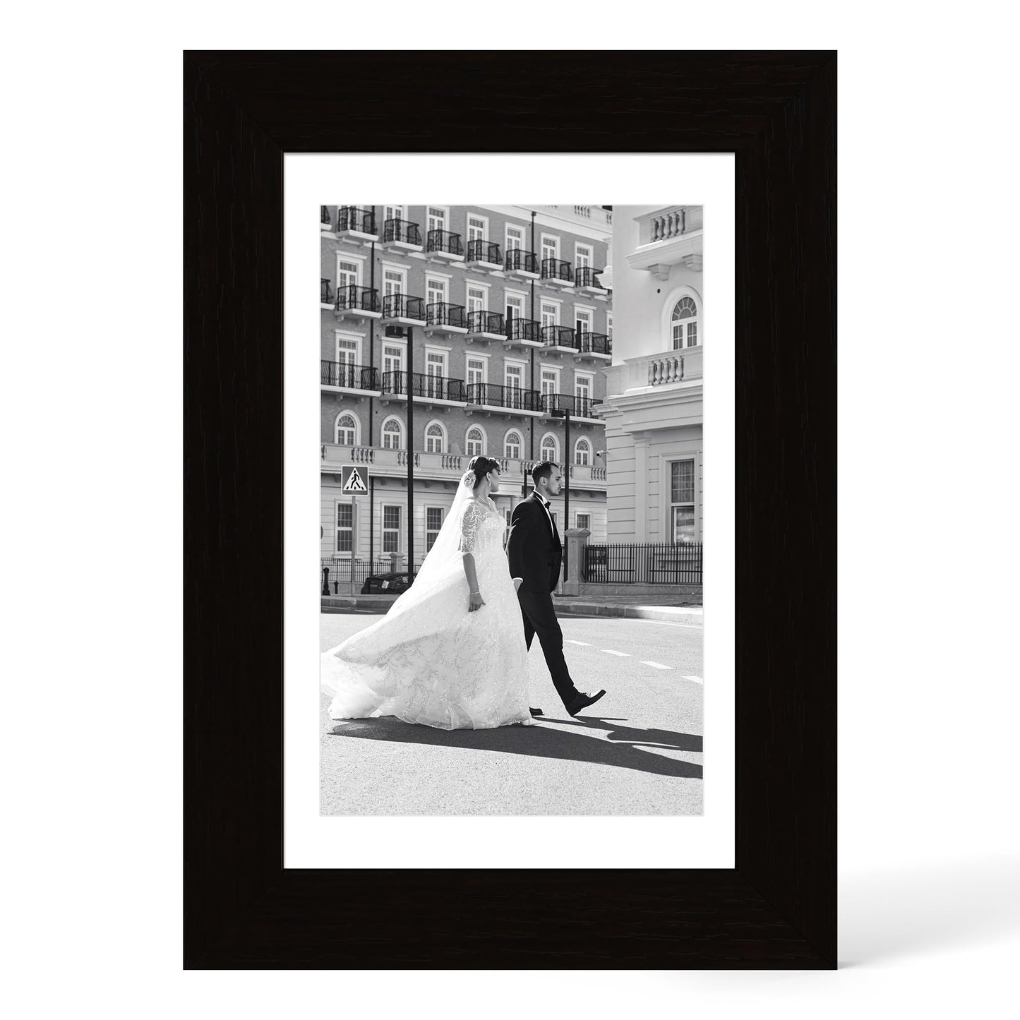 YESKAY 12x16 Picture Frame - 12 x 16 Photo Frame Made of Solid Oak Wood and Real Glass,Display Picture 4 Opening 5x7 with Mat or 12x16 Without Mat for Wall Mounting(Color Walnut) BST326H