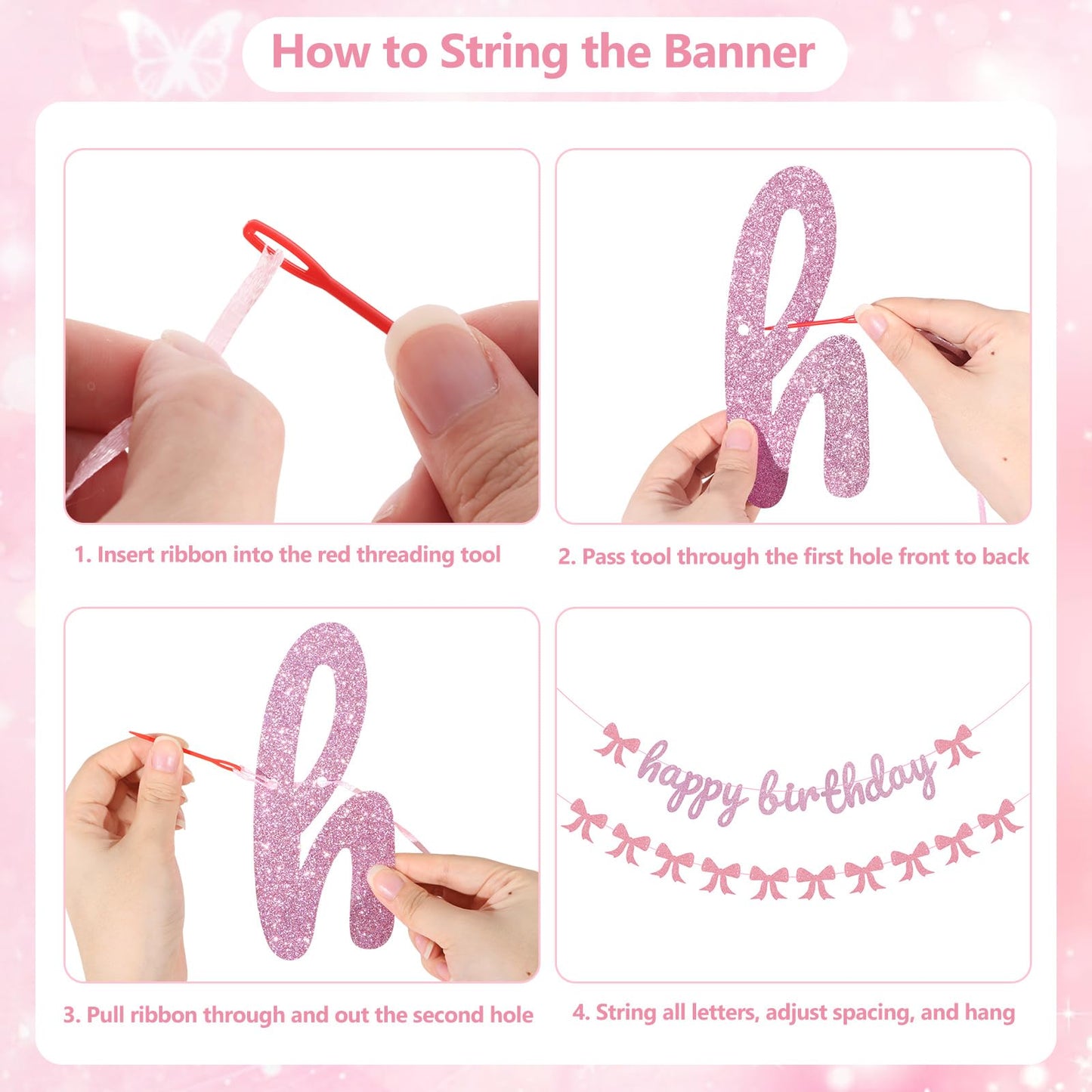 33Pcs Pink Bow Birthday Decorations Coquette Party Decorations with Happy Birthday Banner, Cake Topper, Bow Cake Decoration, Bowknot Cupcake Toppers for Bday Bridal Shower Bachelorette Valentine's Day BST220