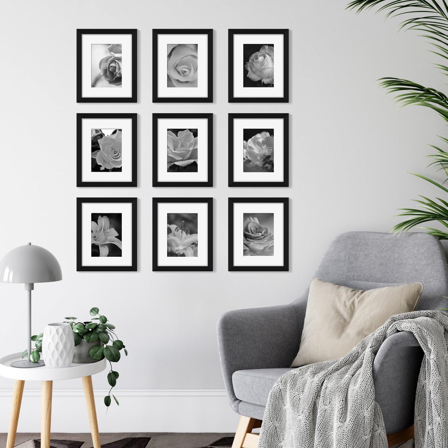 YESKAY 8x10 Picture Frame Set of 9, Display Pictures 5x7 with Mat or 8 x 10 Without Mat, Multi Photo Frames for Wall Mounting or Table Top Display, Blue BST326H
