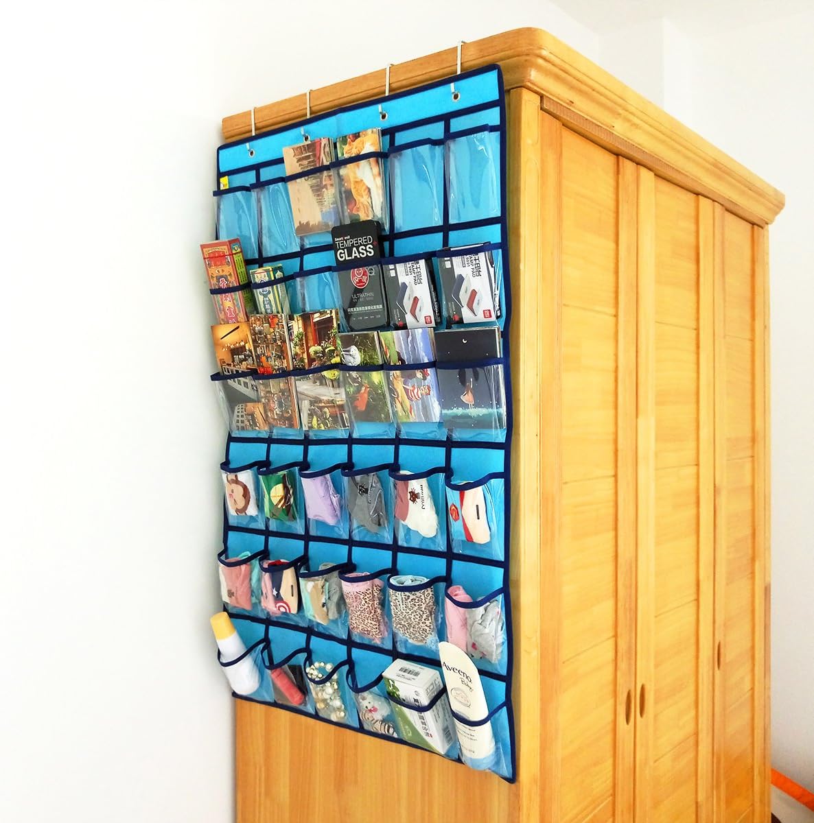 Over Door Hanging Closet Underwear Sock Storage Cell Phone Jewelry Organizer Clear Pockets (BLUE, 36 POCKETS) BST326H