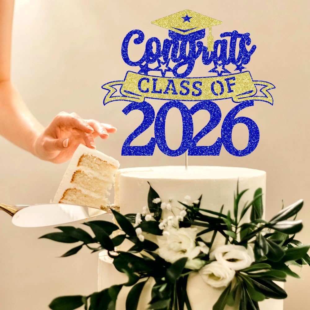 Congratulations Cake Topper,Congratulations 2026 Graduation | Cake Topper,Graduation, Wedding, Retirement, Birthday, Anniversary, Celebration Party Decorations Supplies (Black Gold) BST202