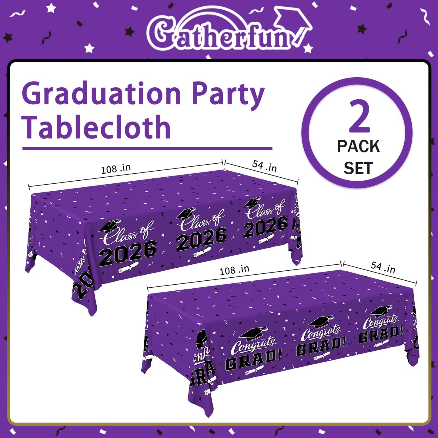 Gatherfun 2026 Graduation Decorations : 2-Pack Congrats Grad Disposable Tablecovers - Class of 2026 Red Themed Table Cloths, for Graduation Party Supplies & Graduation Backdrop, 54" X 108" BST326L