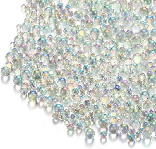 Iridescent Cotton Candy Clear Glass Assorted Round Microbeads, .5-3mm No Hole Seed Beads Sprinkle Toppings BST326L