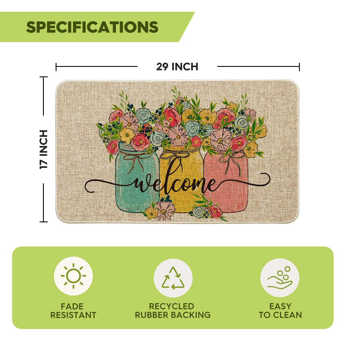 Artoid Mode Vase Hello Spring Semicircular Doormat, Seasonal Summer Low-Profile Yard Floor Switch Mat for Indoor Outdoor 17 x 29 Inch BST202