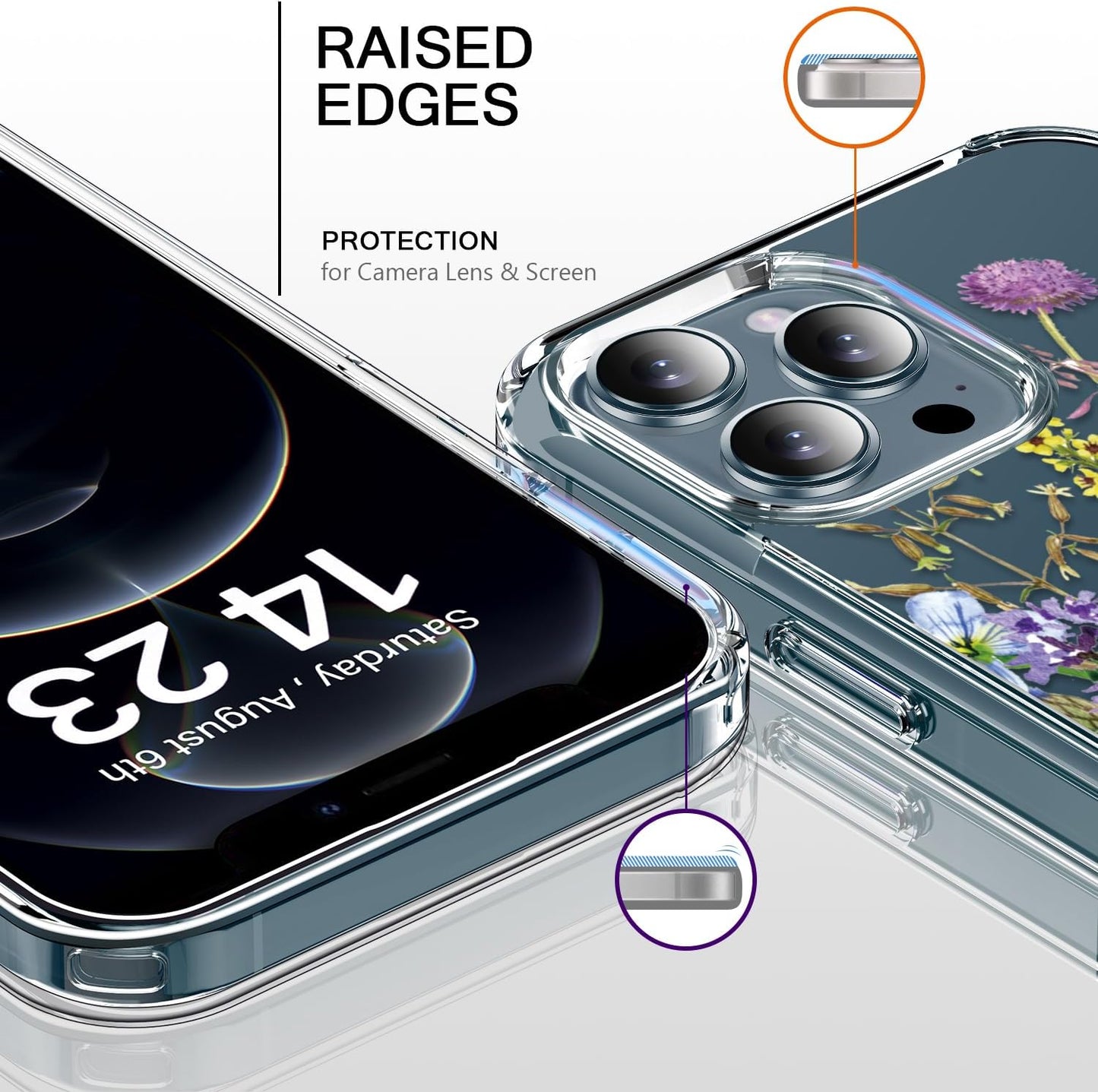 bicol for iPhone 12 Pro Max Case with Screen Protector and Camera Lens Protector - Fashionable Flower Floral Designs for Women Girls - Shockproof Acrylic Clear Phone Cover 6.7" - Blooming Flowers WN420