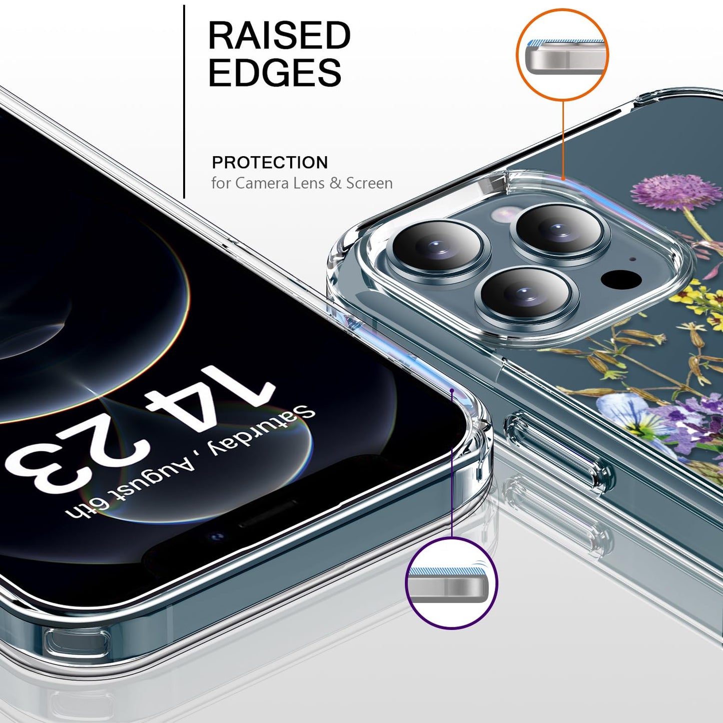 bicol for iPhone 12 Pro Max Case with Screen Protector and Camera Lens Protector - Fashionable Flower Floral Designs for Women Girls - Shockproof Acrylic Clear Phone Cover 6.7" - Blooming Flowers WN420