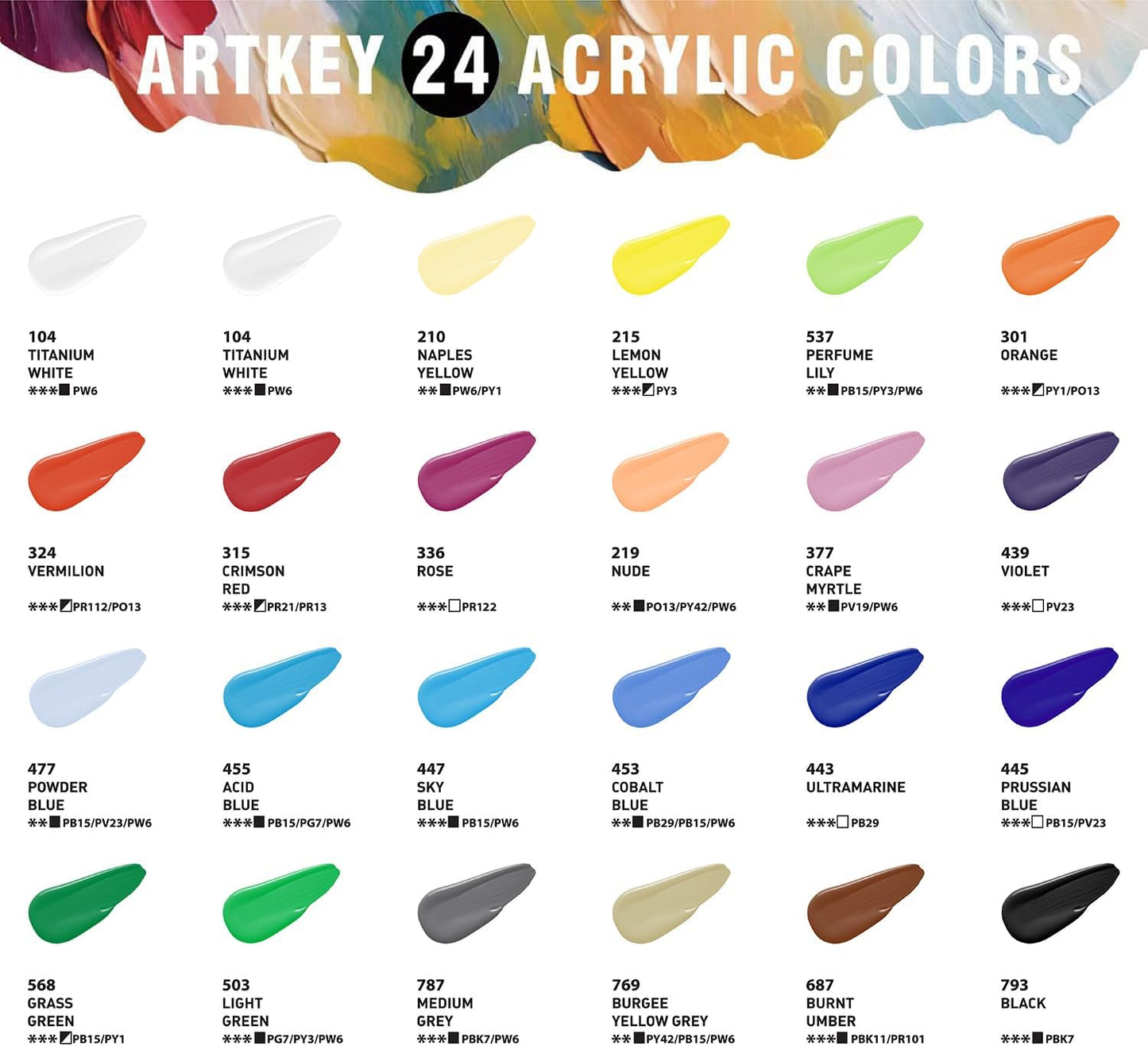Artkey Acrylic Paint Set, 24 Colors 2 oz/59 ml 100