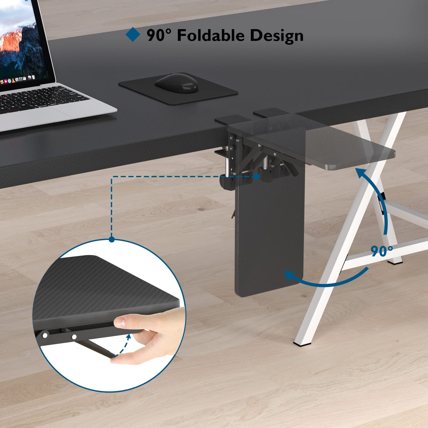 BONTEC Ergonomic Desk Extender Tray, 9.5"x9.1" Wrist Rest Shelf | 90°Foldable Elbow Support, Table Mount Arm, Clamp on Computer Arm Rest for Desk, Office & Home Use,Durable Easy to Install BST202