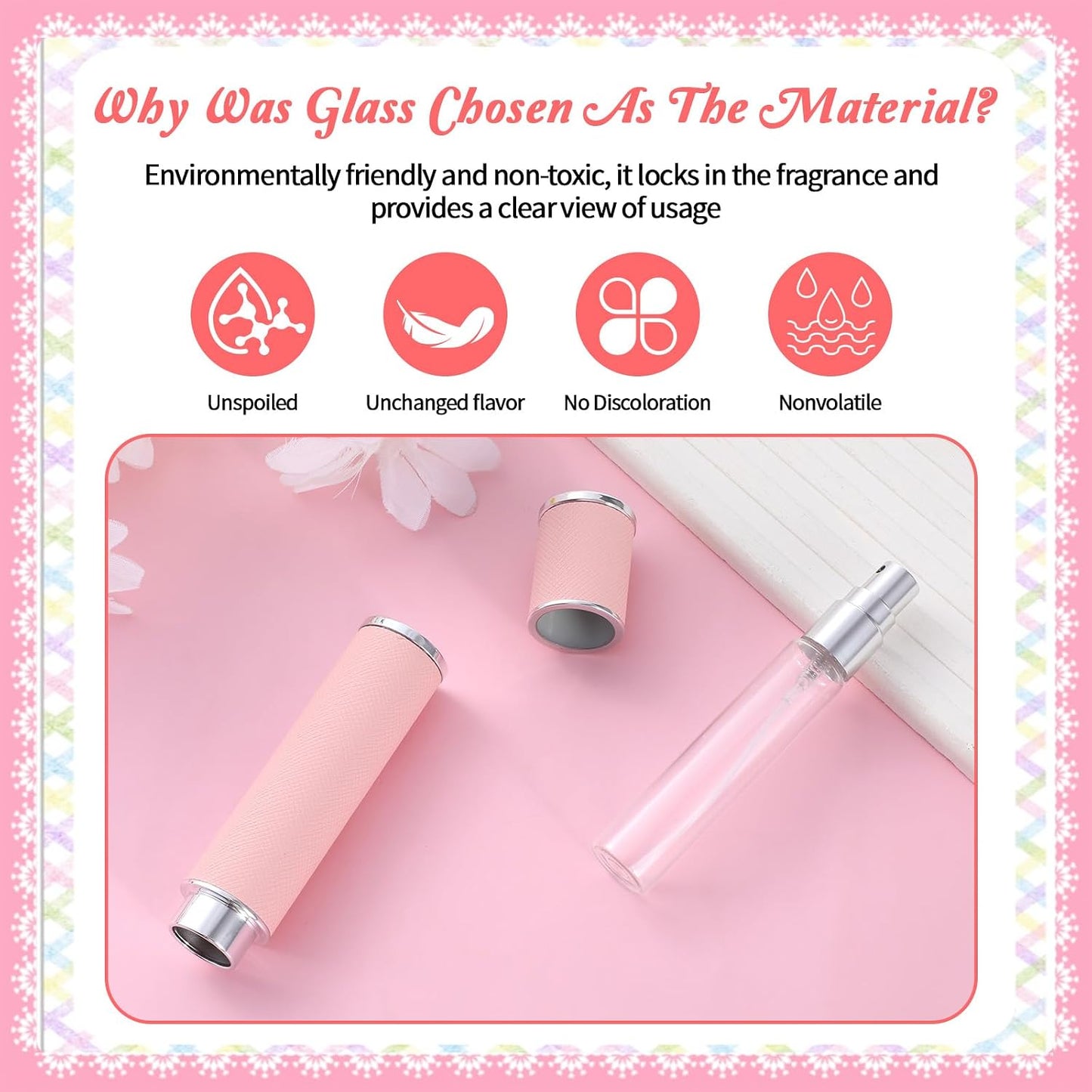 2PCS Travel Perfume Bottle 10ml Atomizer Perfume Spray Bottle Mini Portable Cologne Dispenser Leather Empty Fragrance Pump Dispenser for Many Scenes Gifts Small Pink Refill Sample BST202