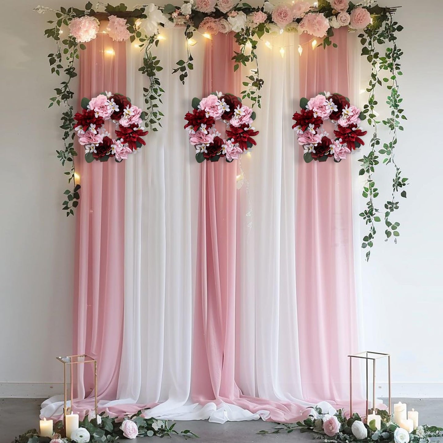 Artificial Flower Candle Rings - 6 Inch Inner Rose Floral Wreaths for Wedding Bridal Event Table Centerpieces Backdrop Decorations (Dusty Pink & White, 6 X Candle Rings) WN420